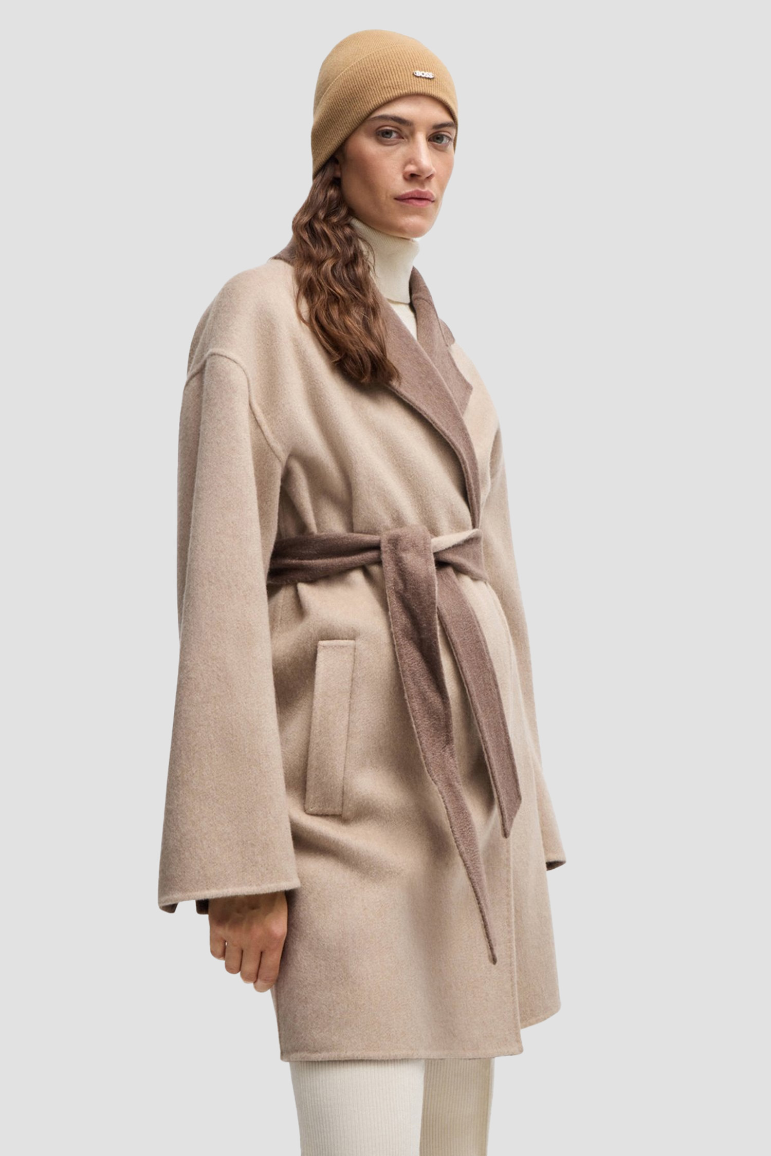 Женская бежевая шерстяная шапка BOSS 50524276;260