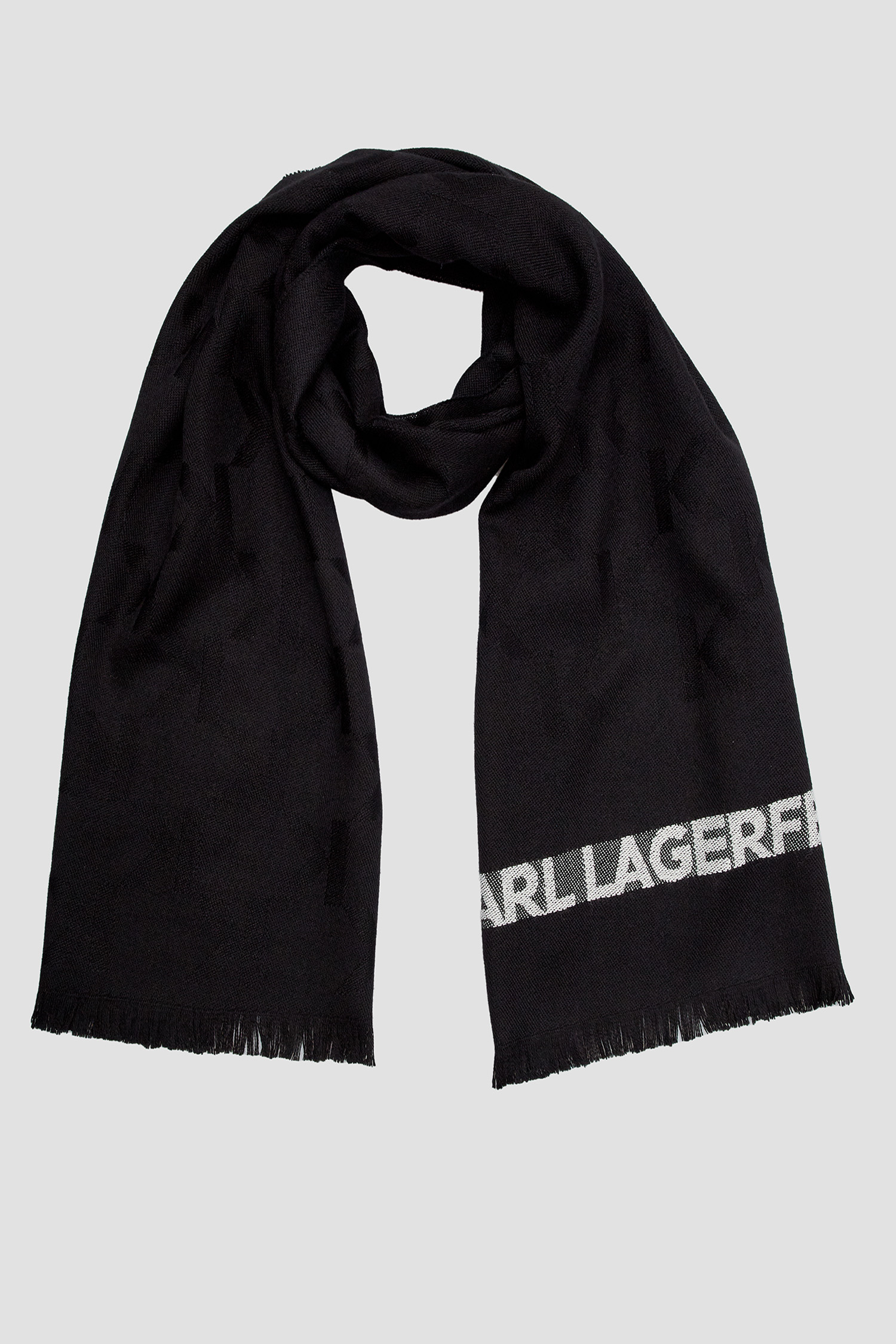 Мужской черный шерстяной шарф с узором Karl Lagerfeld 534135.805001;990