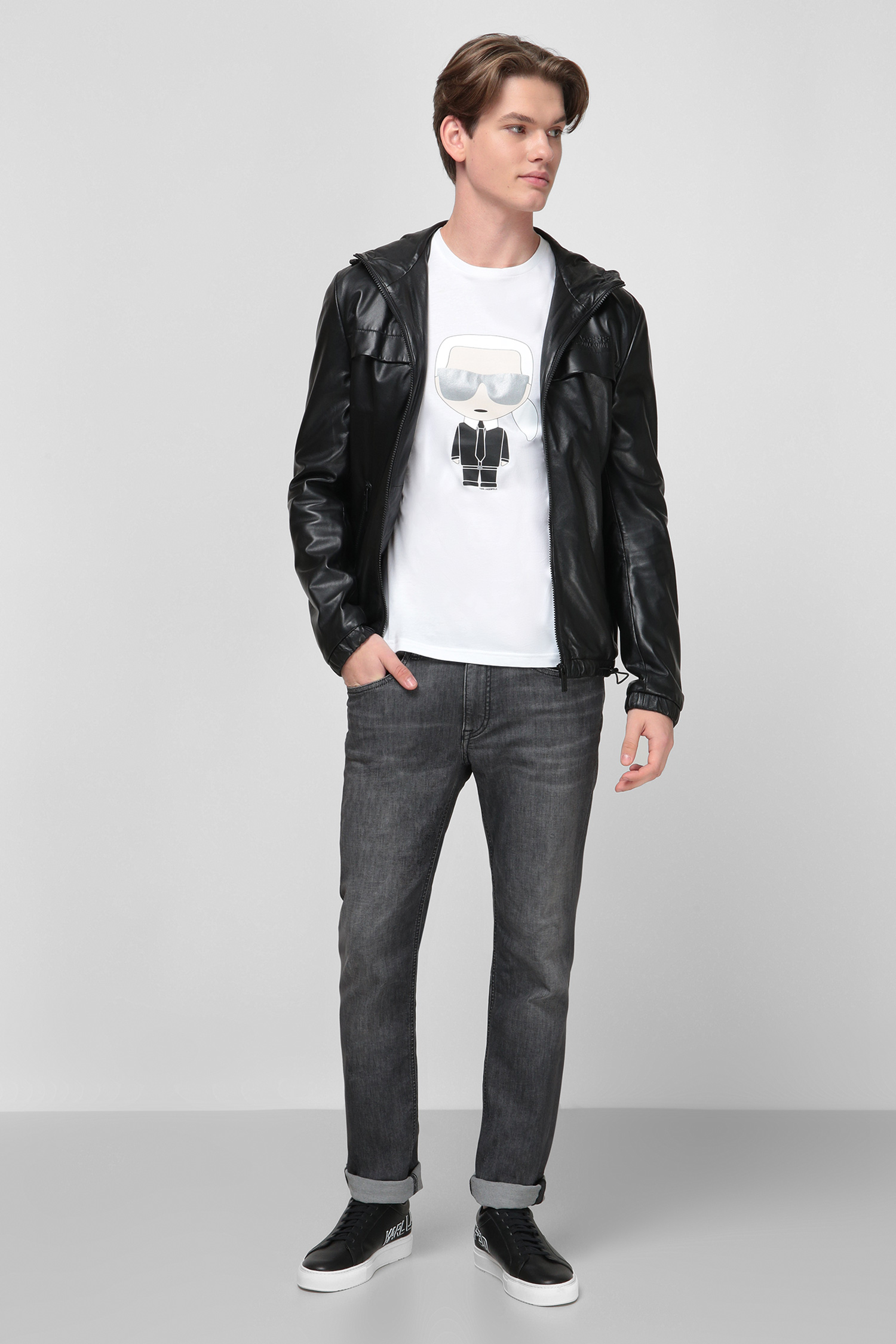 Черная кожаная куртка для парней Karl Lagerfeld 501407.555011;990