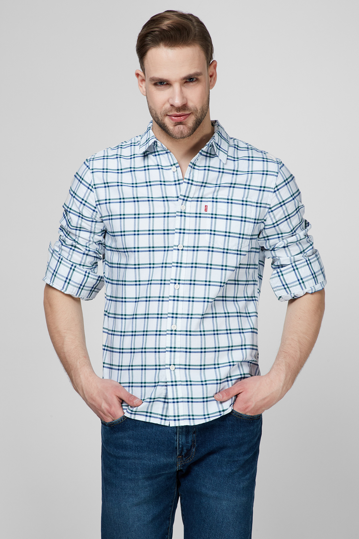 Мужская белая рубашка в клетку Levi’s® 85748;0061 — Ultrashop