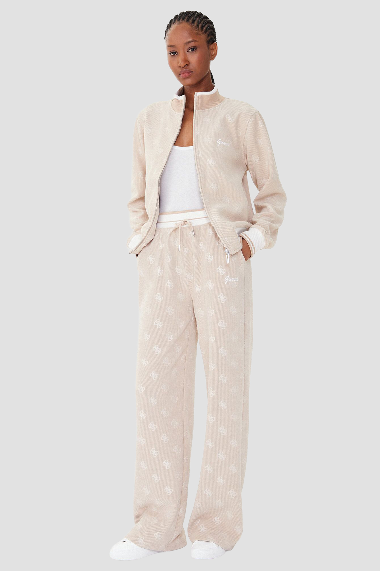 Жіноча бежева спортивна кофта з візерунком Guess V5BQ01.K1902;COCB