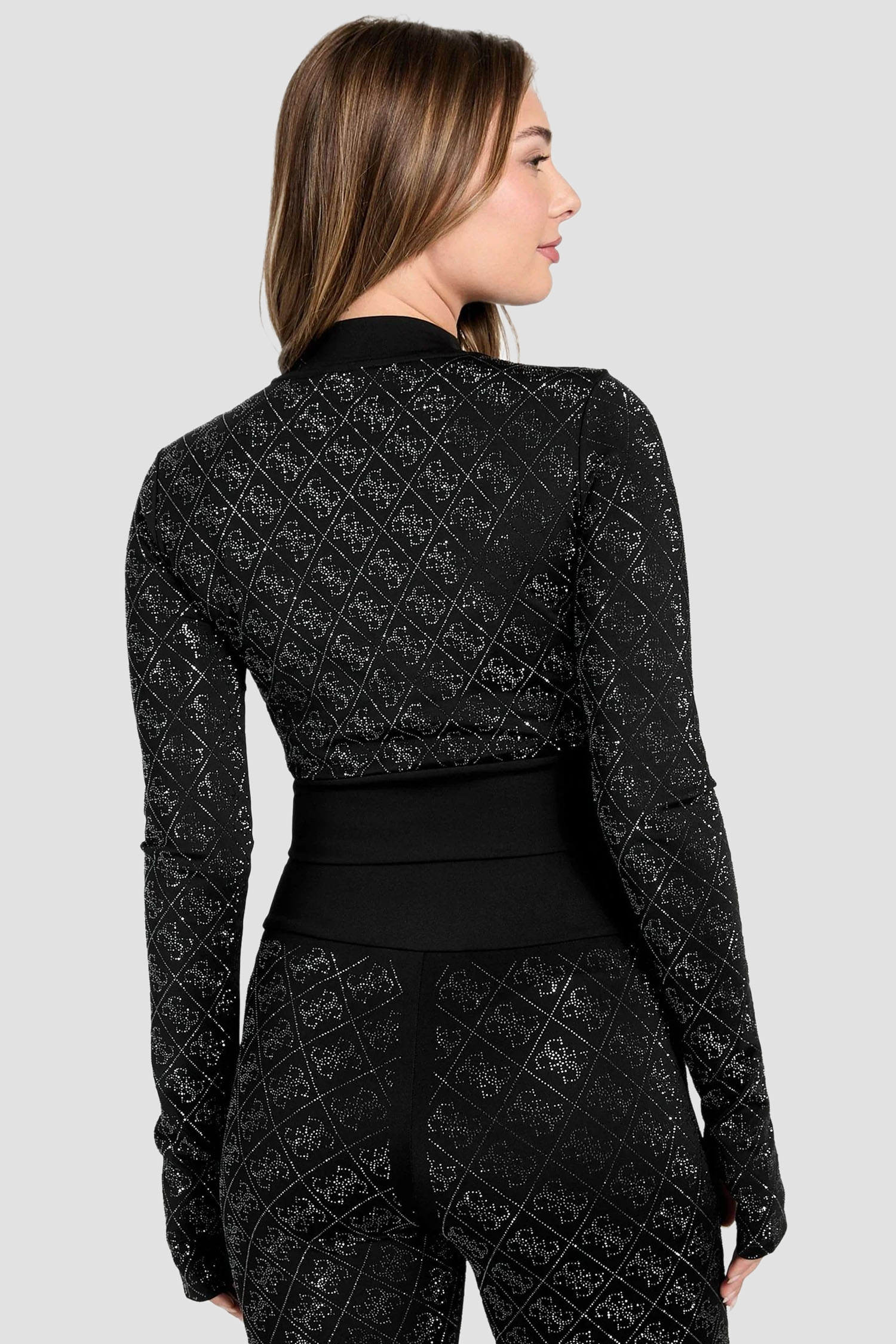 Жіночий чорний топ з візерунком Guess W5BP48.K7182;JBLK