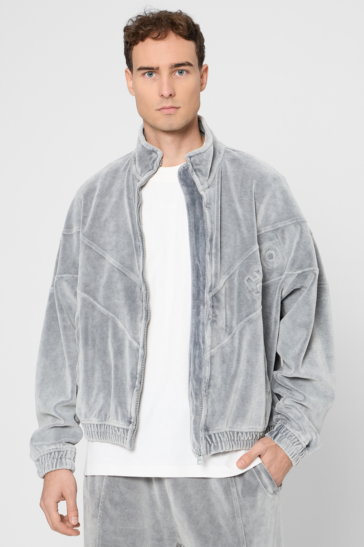 Мужская серая велюровая спортивная кофта HUGO 50546678;017