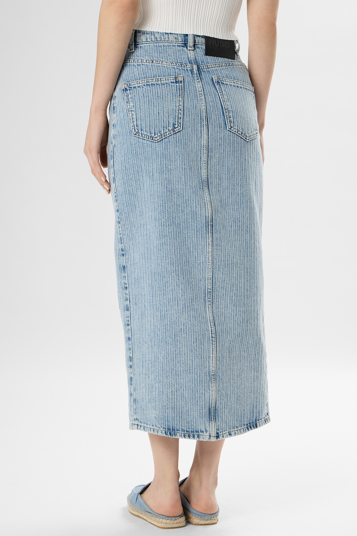 Жіноча блакитна джинсова спідниця у смужку HUGO 50568239;445