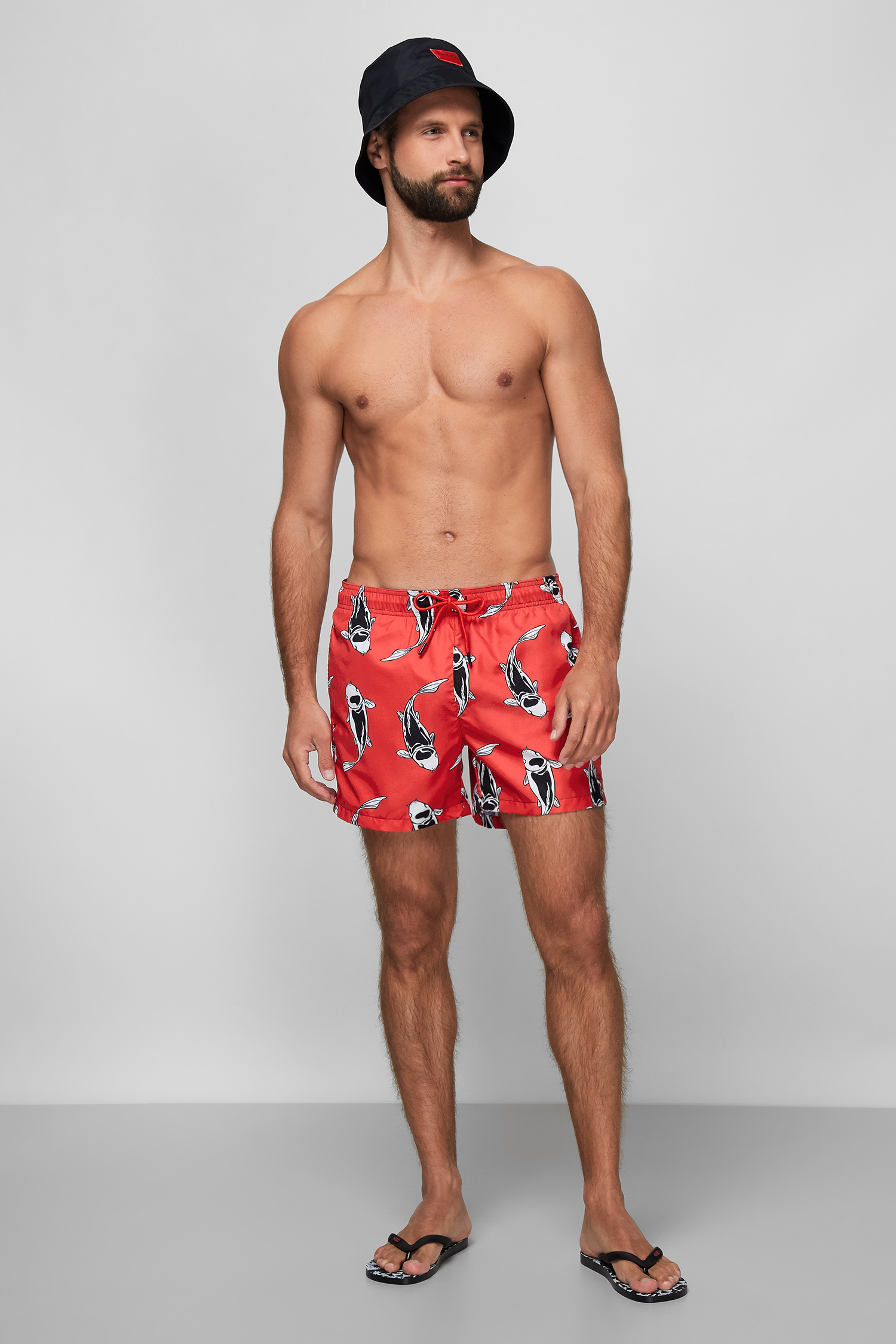 Чоловічі червоні плавальні шорти з принтом HUGO 50446359;648