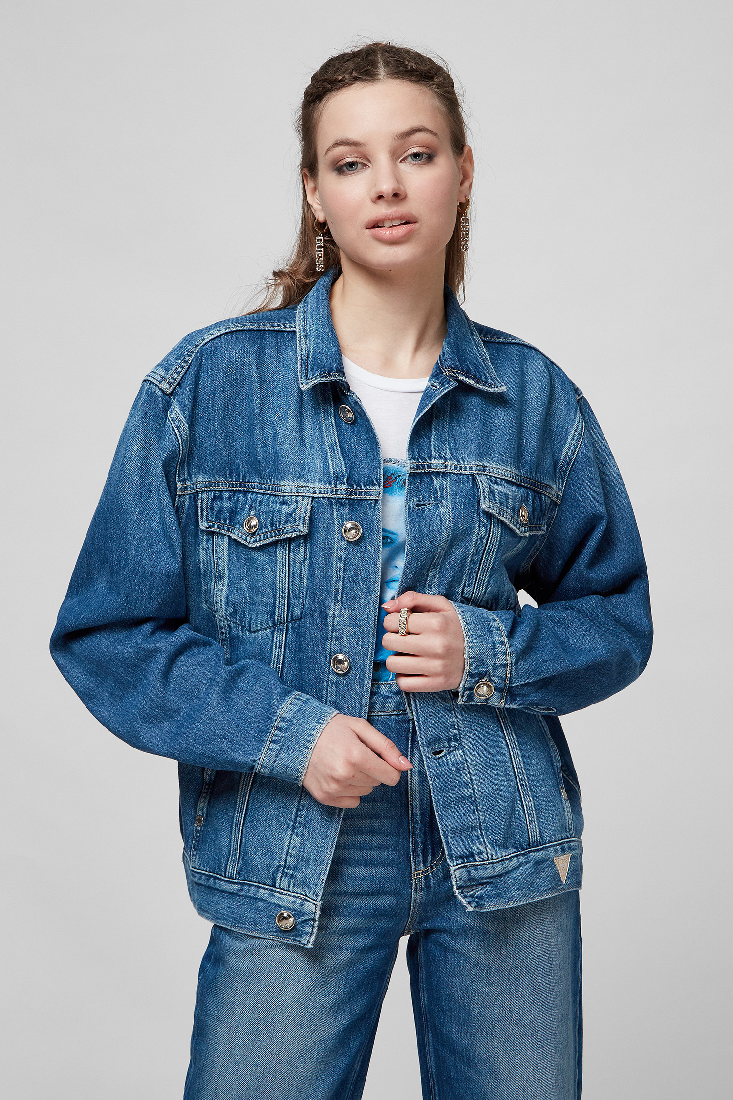 Голубая джинсовая куртка для девушек Guess W2RN16.D3Y0V;RGEL