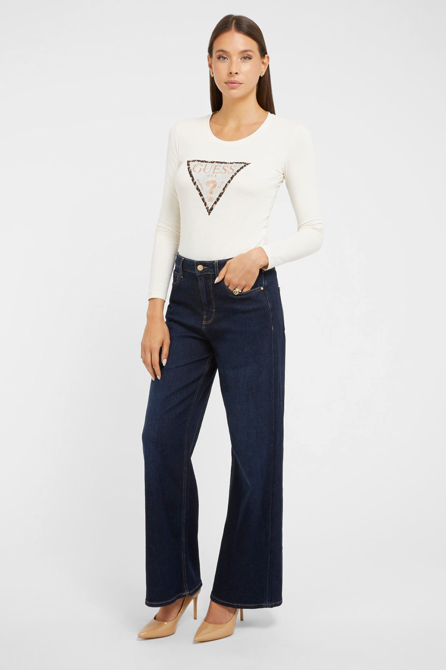 Женский белый лонгслив Guess W3BI37.J1314;G012