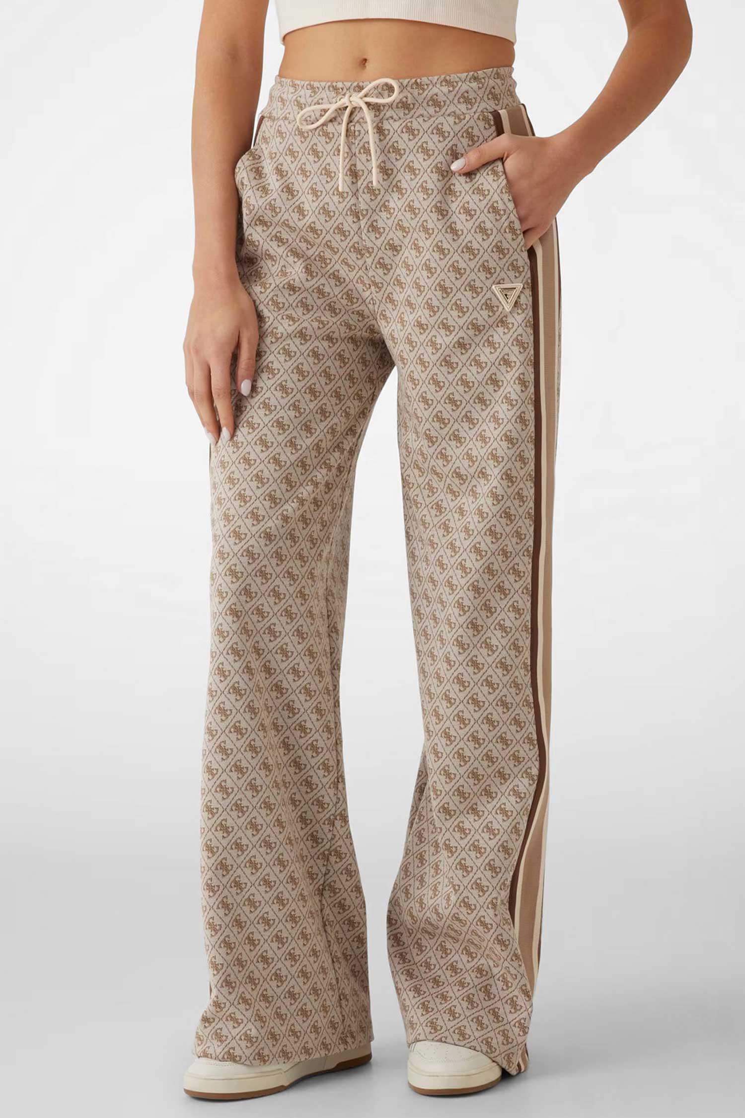 Женские бежевые спортивные брюки с узором Guess V5RB03.KCO90;FN4T