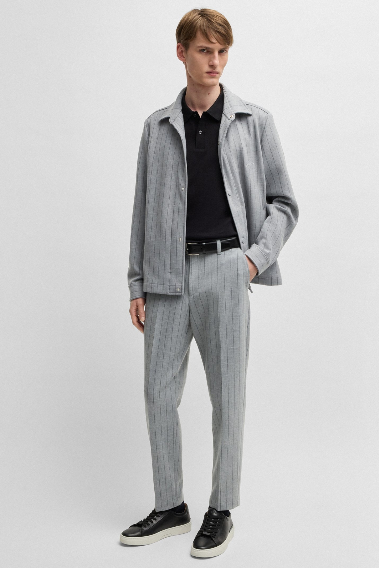 Мужская серая рубашка в полоску BOSS 50534987;030