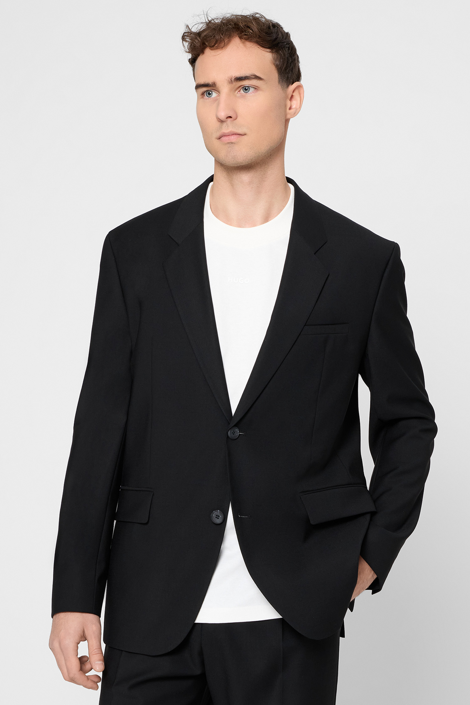 Чоловічий чорний вовняний костюм (піджак, брюки) HUGO 50547210;001