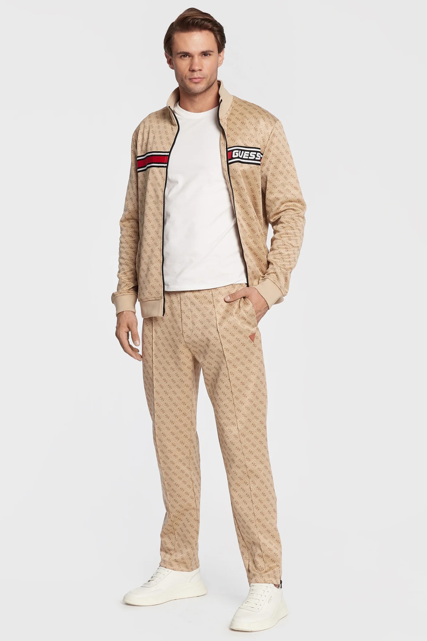 Мужские бежевые спортивные брюки с узором Guess Z2BB05.FL04Q;P13W