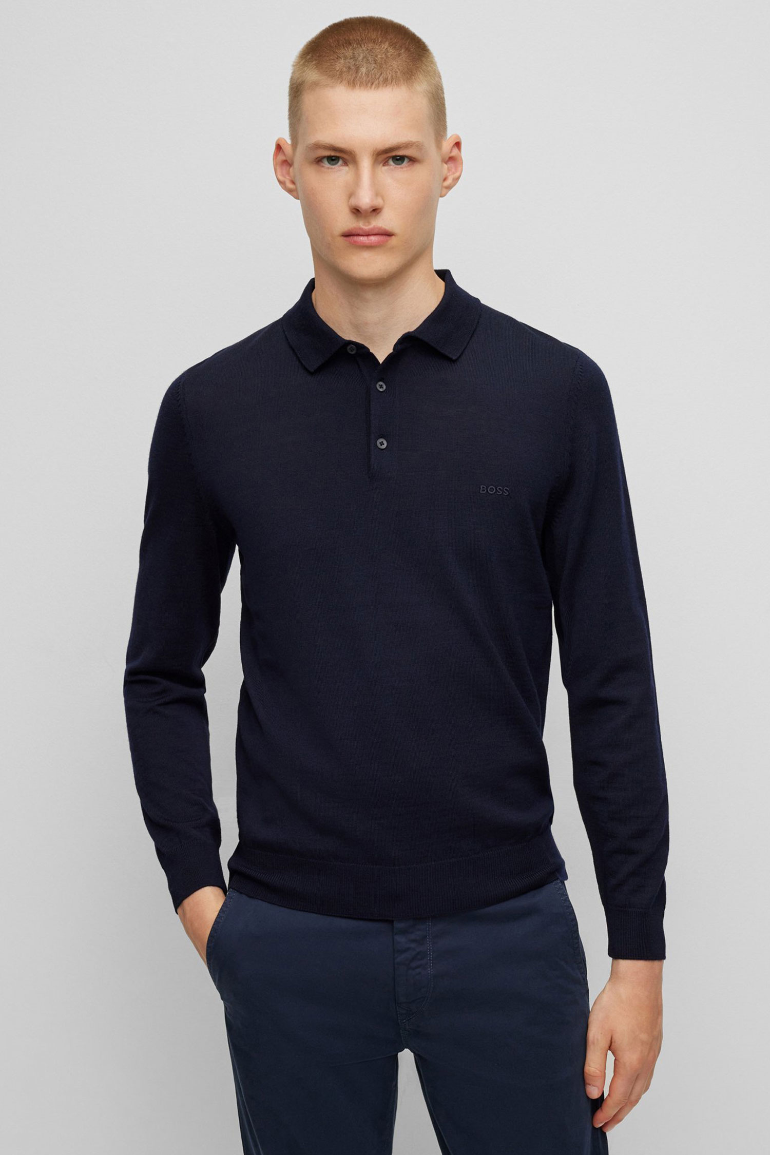 Мужское темно-синее шерстяное поло BOSS 50476357;404
