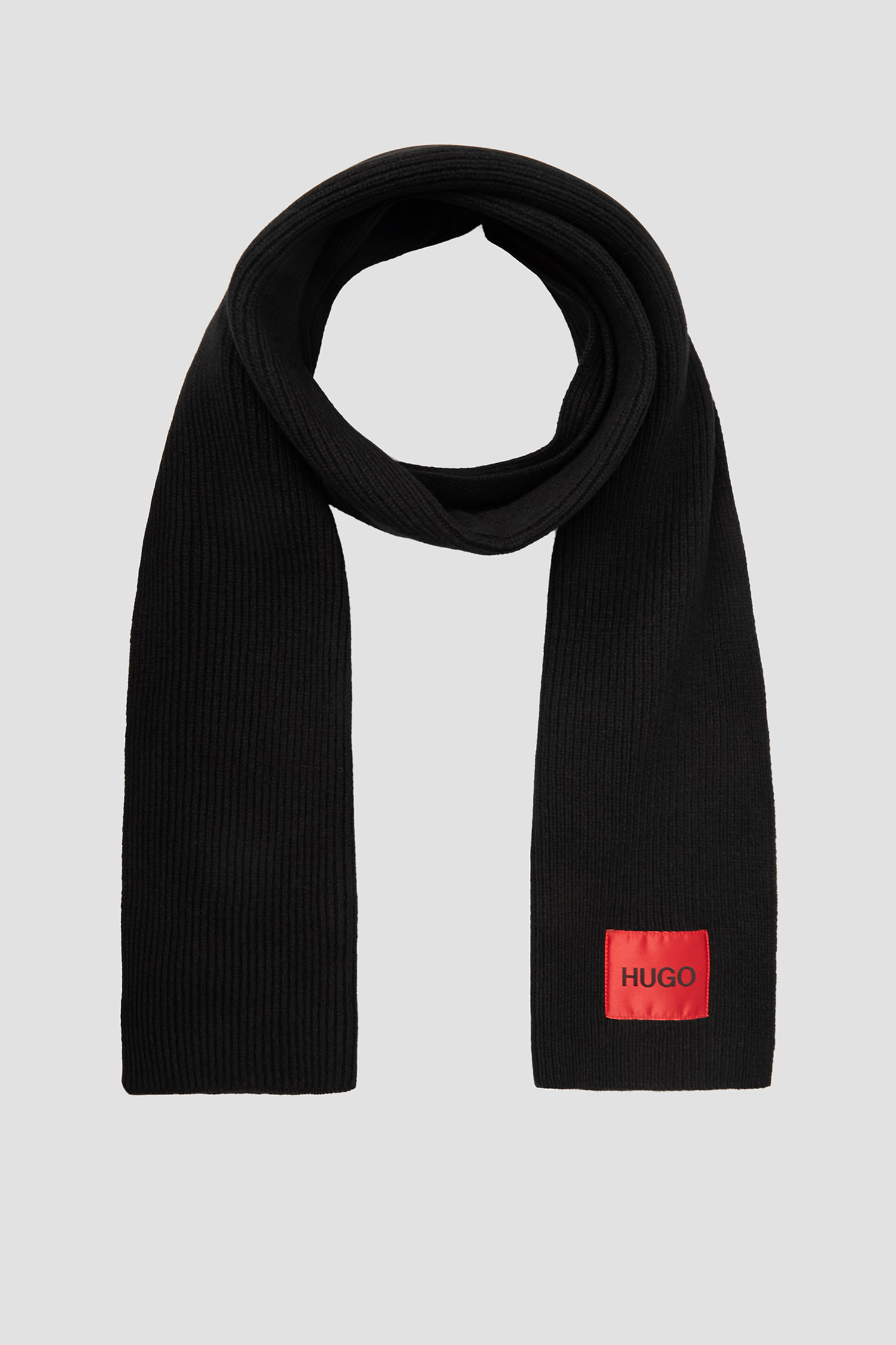 Женский черный шерстяной шарф HUGO 50440681;001