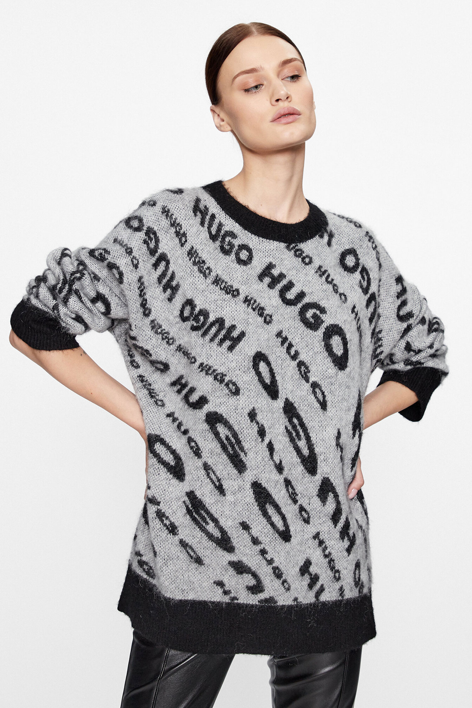 Жіночий сірий светр з візерунком HUGO 50500802;965