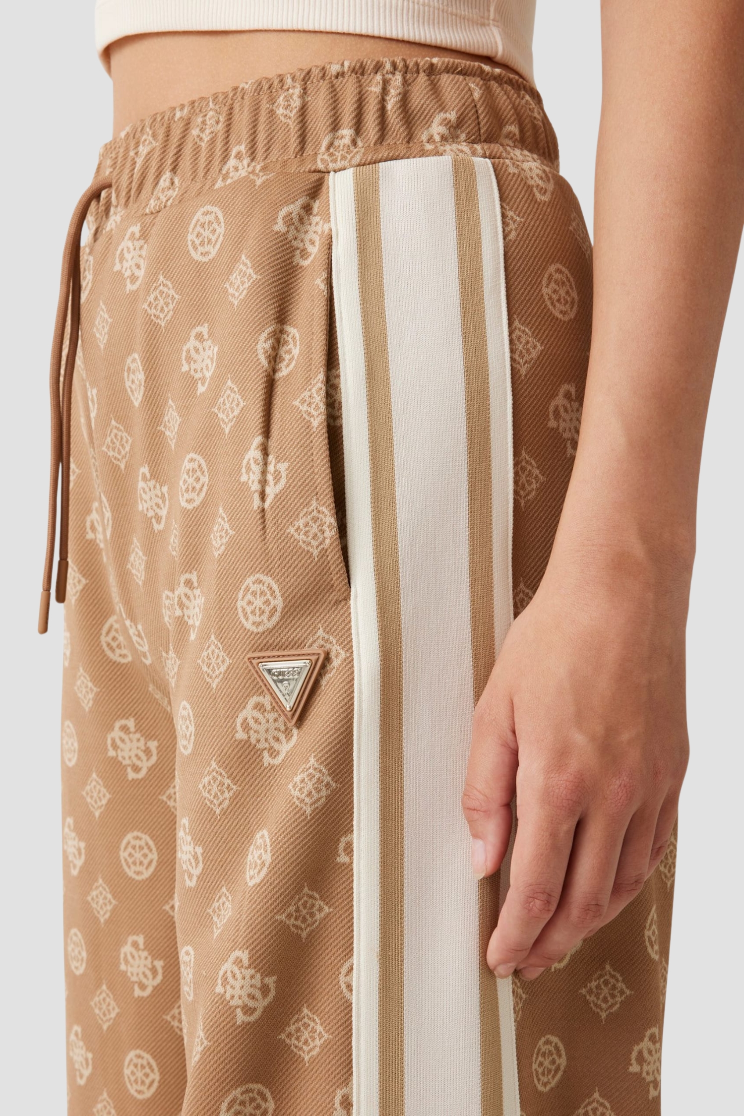 Женские бежевые спортивные брюки с узором Guess V5YB10.K0282;FNDS