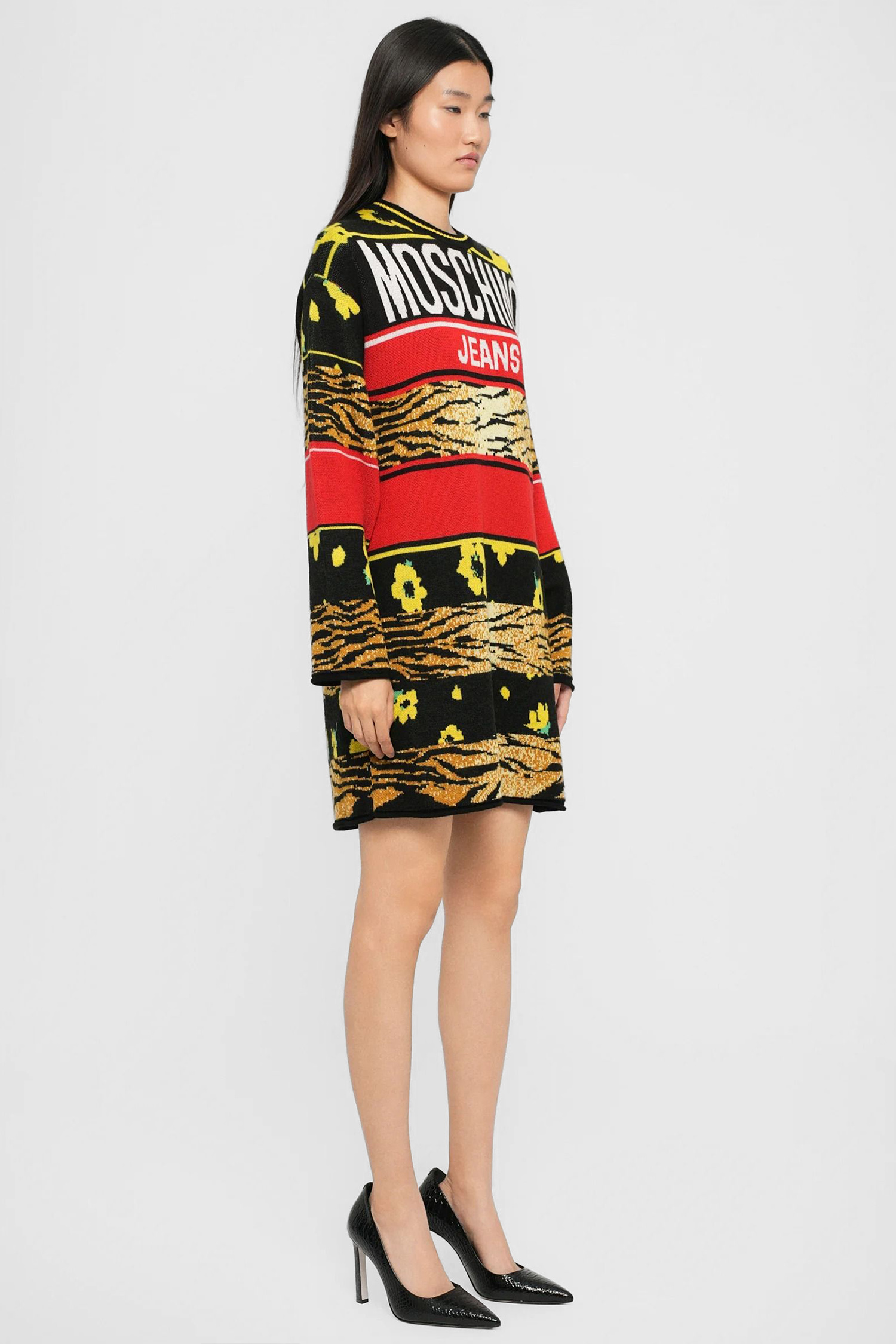 Женское шерстяное платье в полоску Moschino A0495.8212;3555