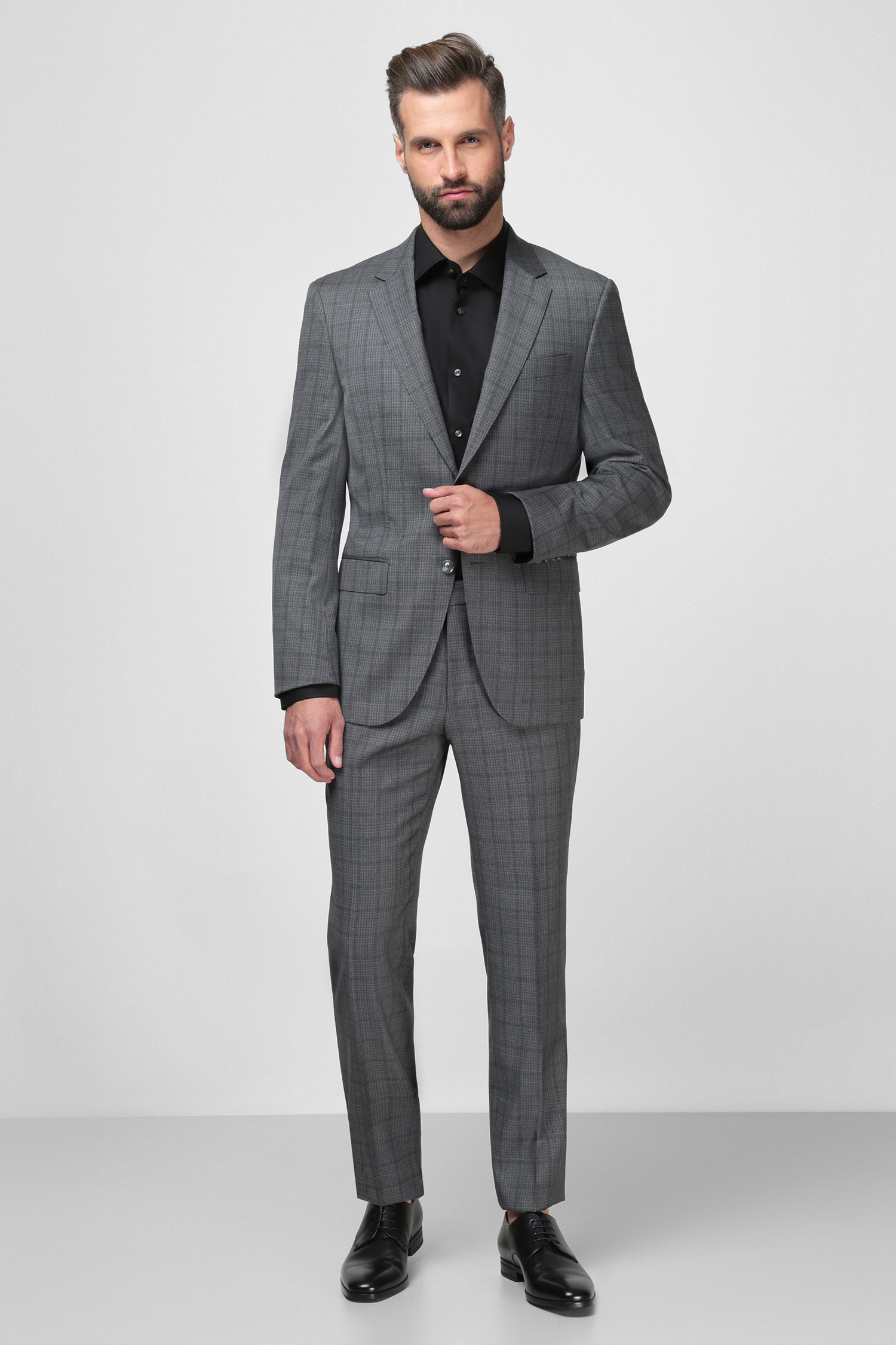 Мужской серый шерстяной костюм (пиджак, брюки) BOSS 50453731;041