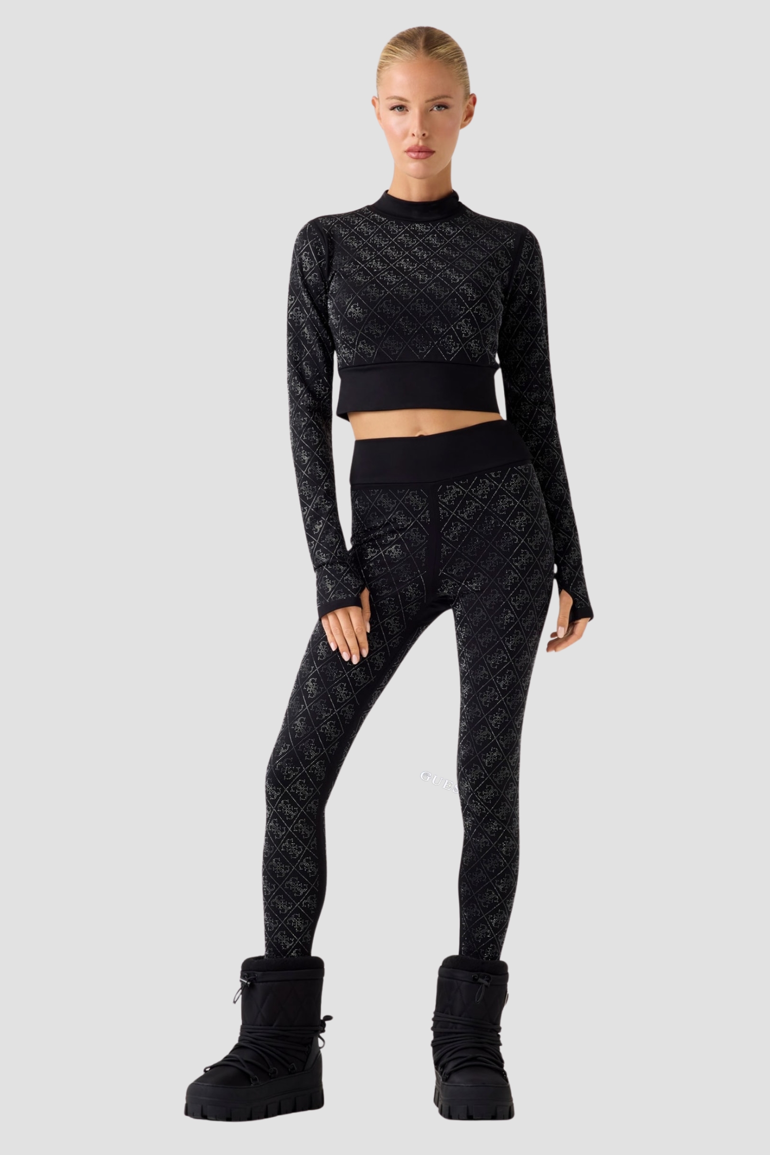 Женские черные леггинсы с узором Guess W5BB73.K7182;JBLK