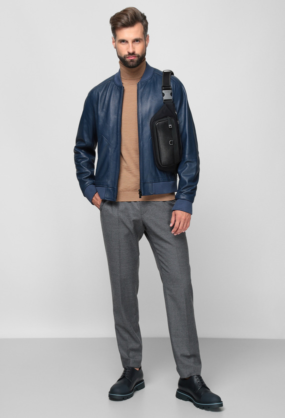 Мужская синяя кожаная куртка BOSS 50456267;407 — Ultrashop