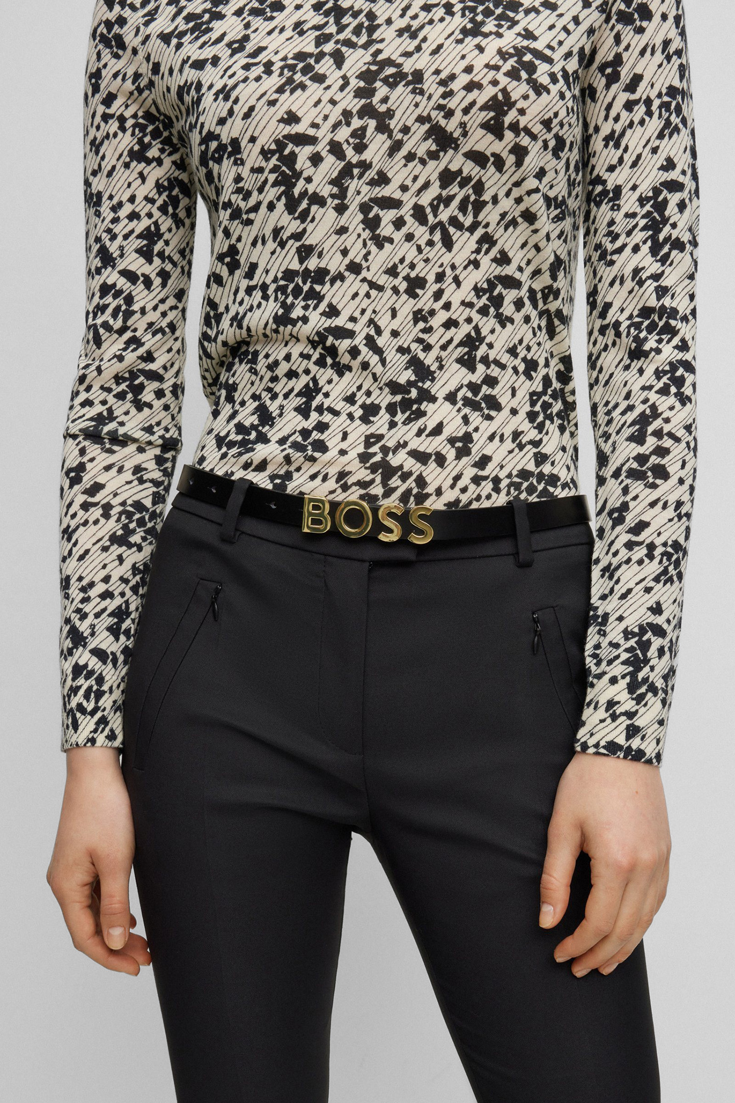 Женский черный кожаный ремень BOSS 50491762;002