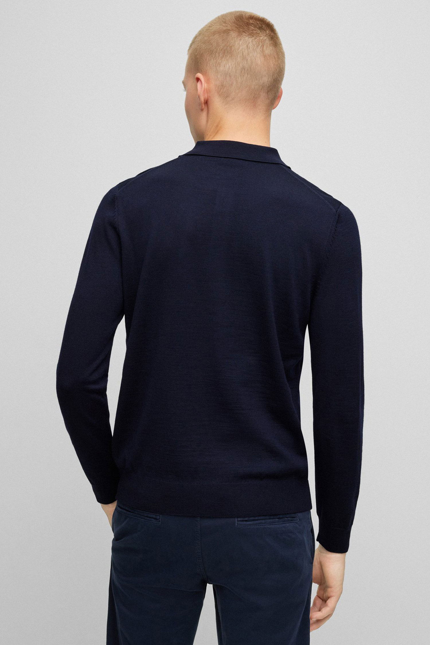 Мужское темно-синее шерстяное поло BOSS 50476357;404