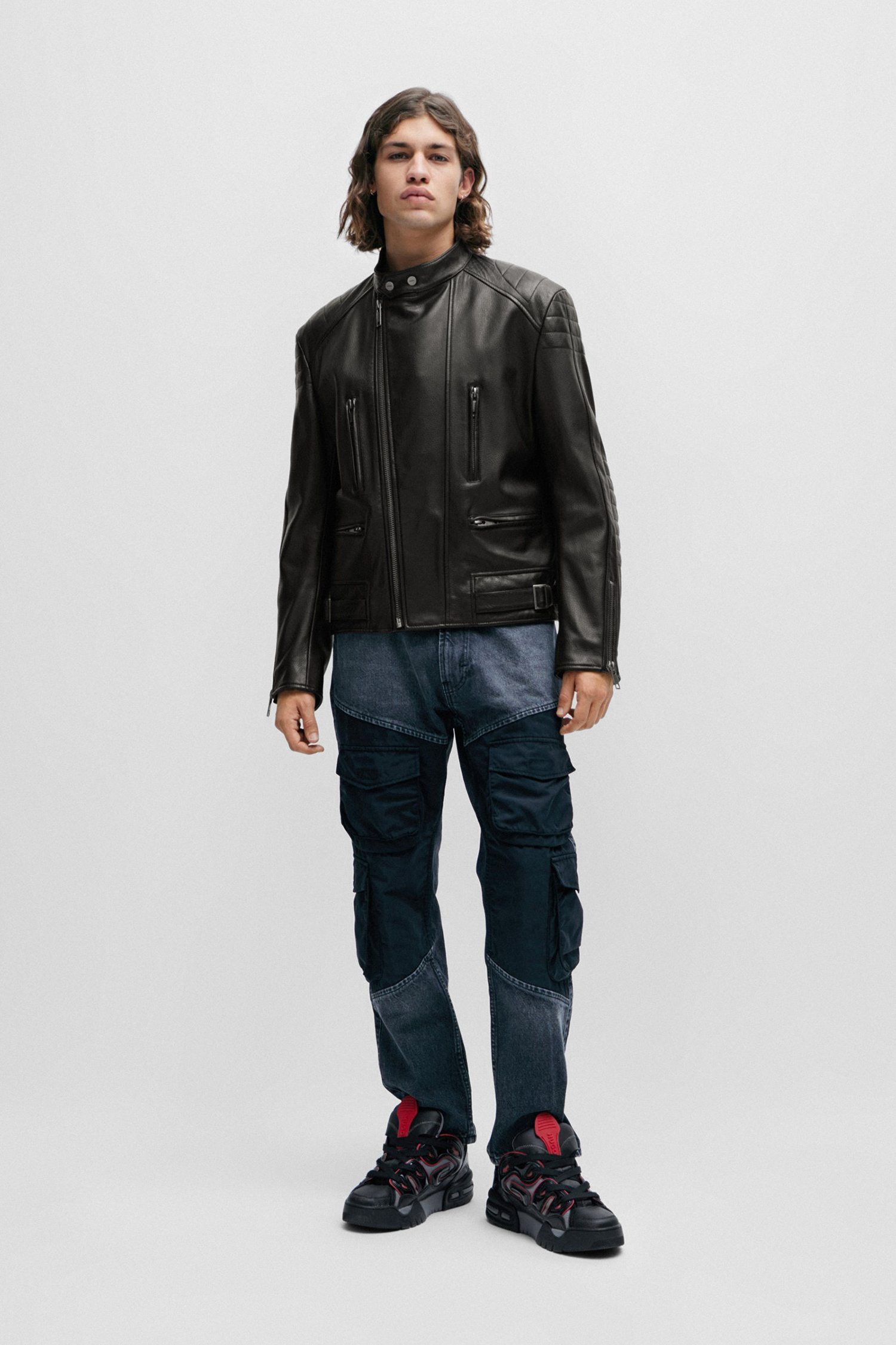 Мужская черная кожаная косуха HUGO 50504417;001