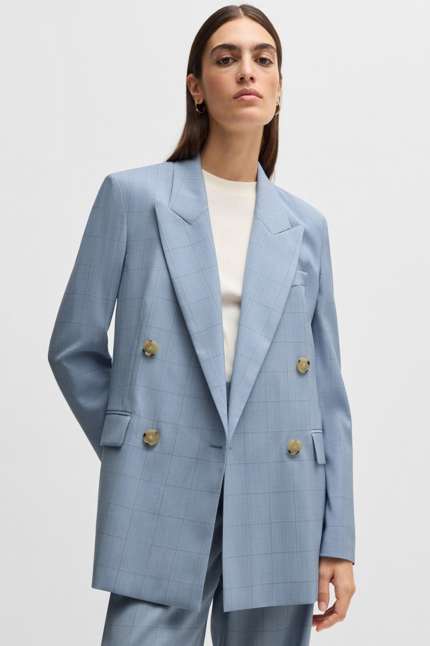 Женский голубой шерстяной жакет в клетку BOSS 50530606;967