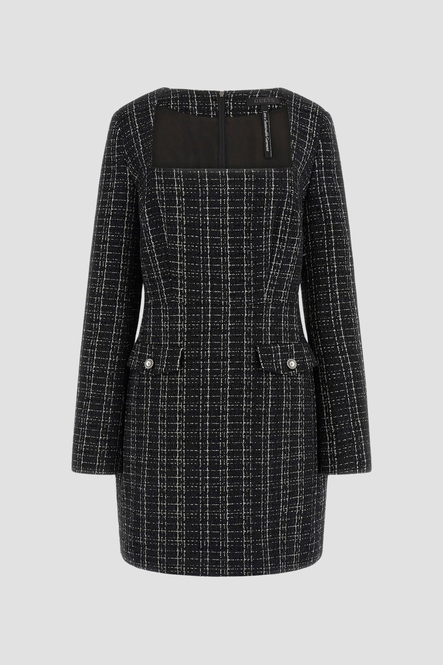 Женское черное твидовое платье в клетку Guess W5BK20.W2382;JBLK
