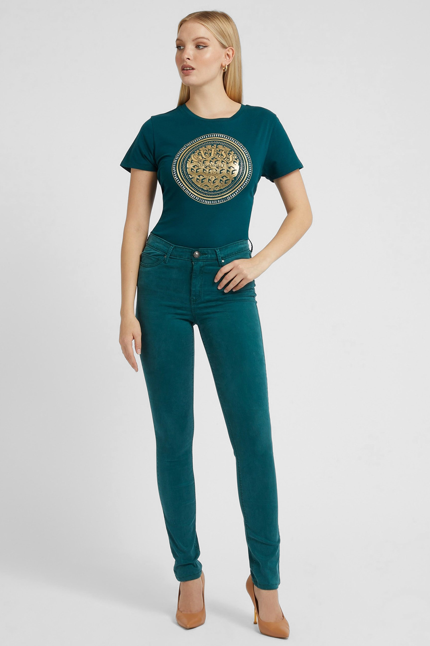 Женская бирюзовая футболка Guess W3RI01.K9RM1;G78I