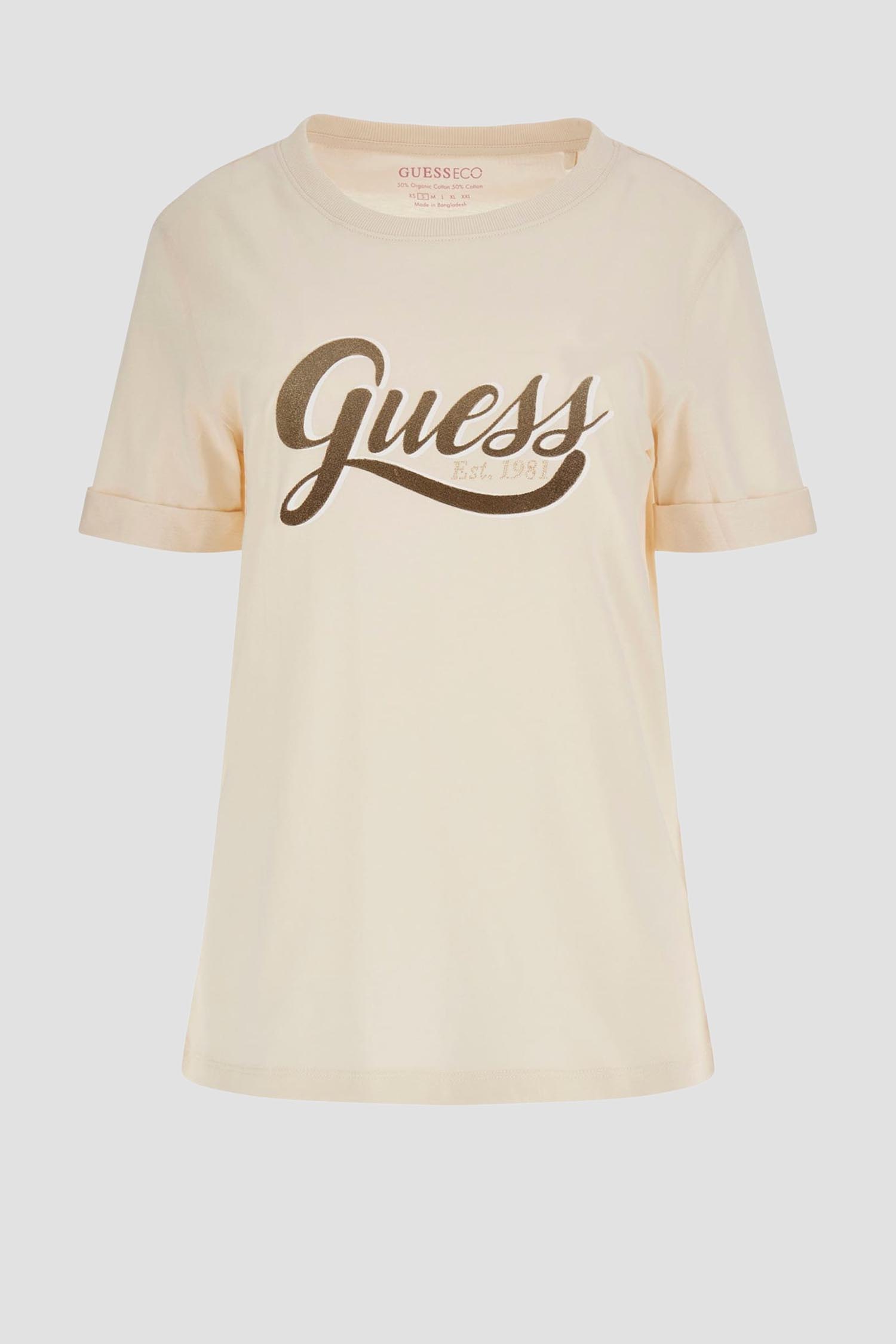 Женская бежевая футболка Guess W4YI09.JA914;G1E0