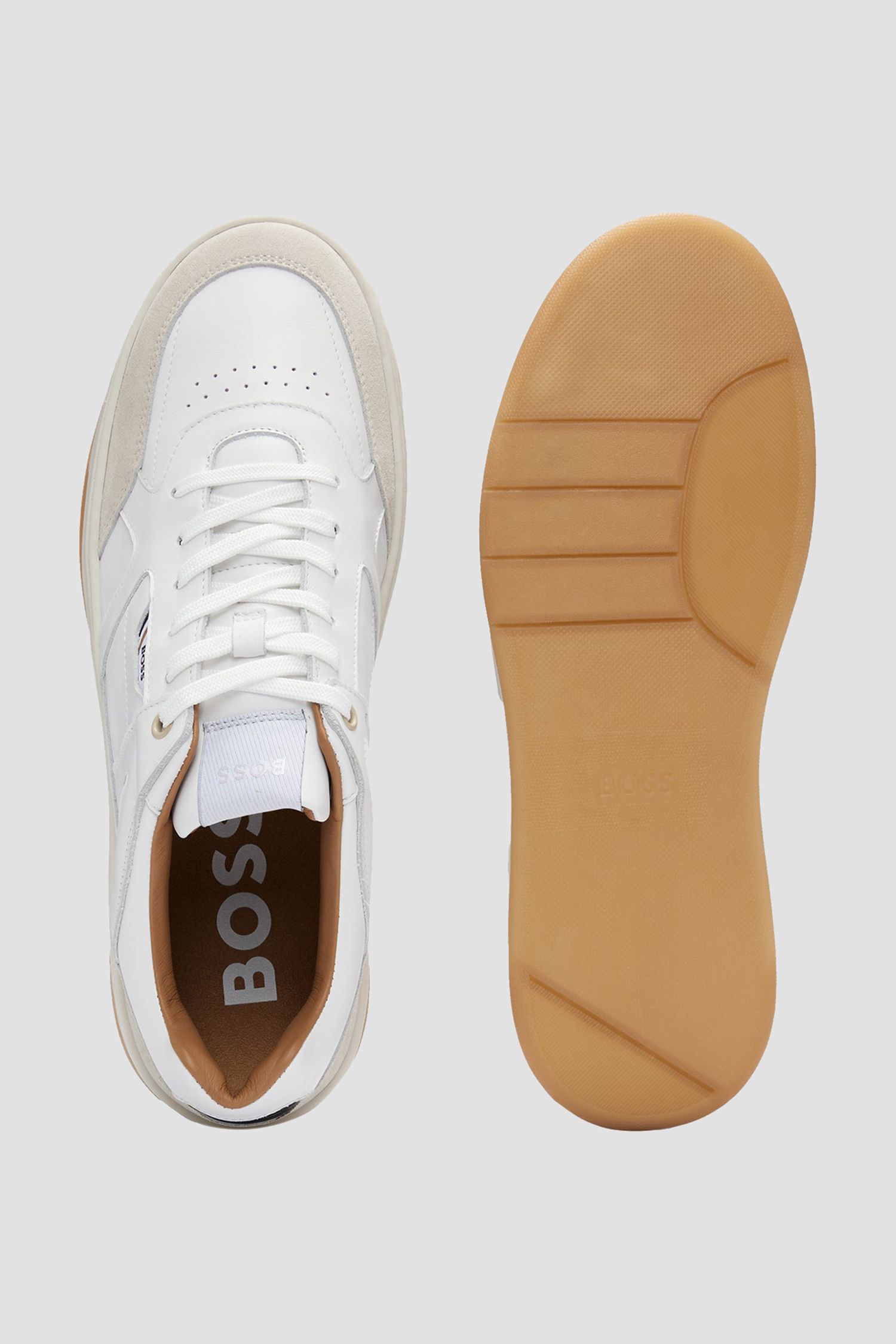 Мужские белые кожаные кроссовки BOSS 50512375;121