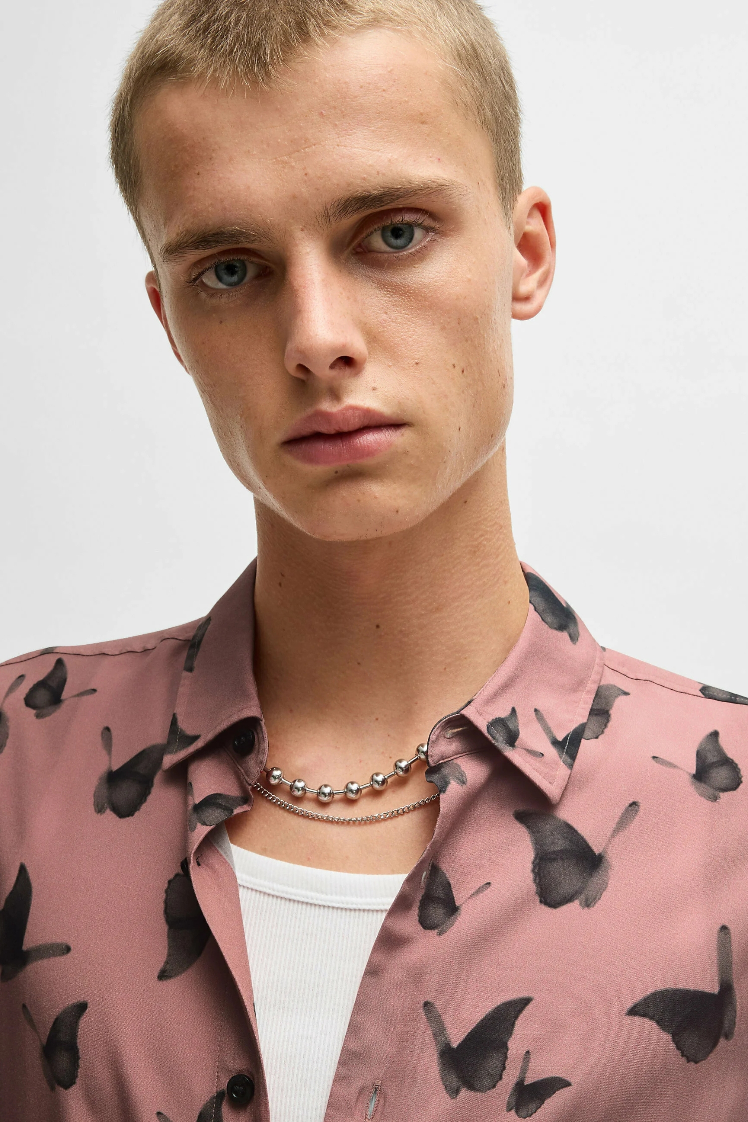 Мужская розовая рубашка с узором HUGO 50534247;695
