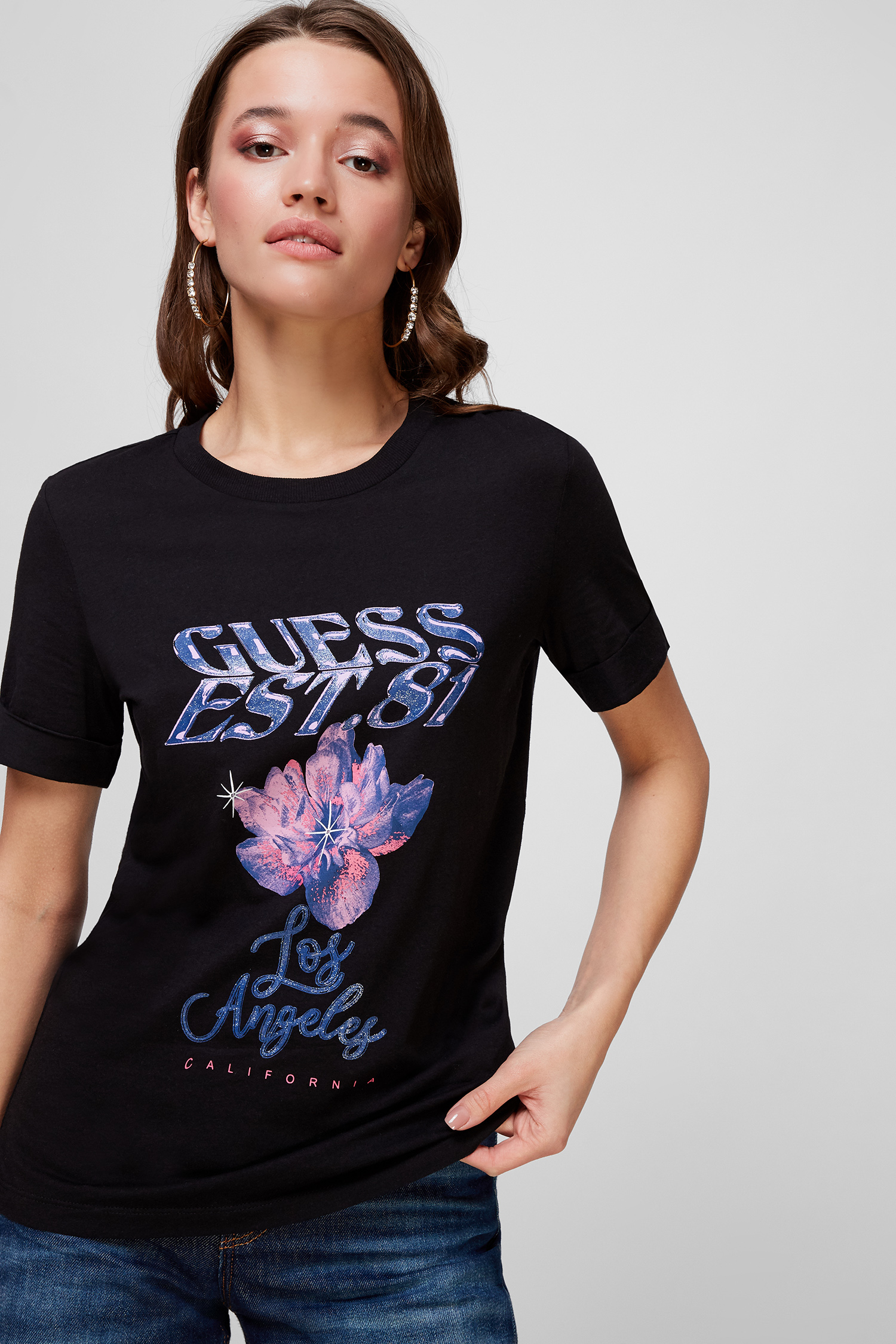 Жіноча чорна футболка Guess W2RI13.K9RV0;JBLK