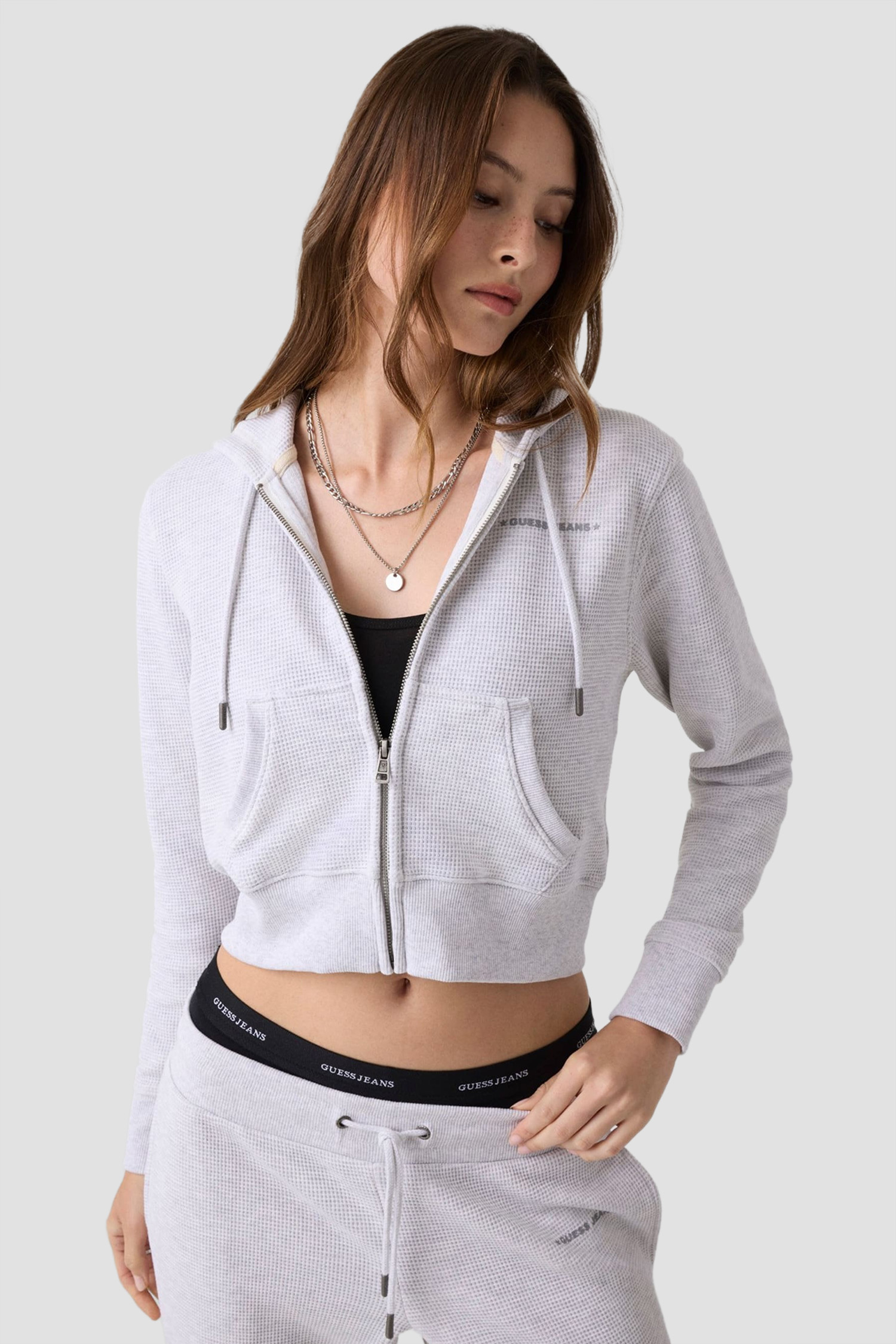 Жіноча сіра кофта на блискавці Guess Jeans W6YQ13.K4206;H91N