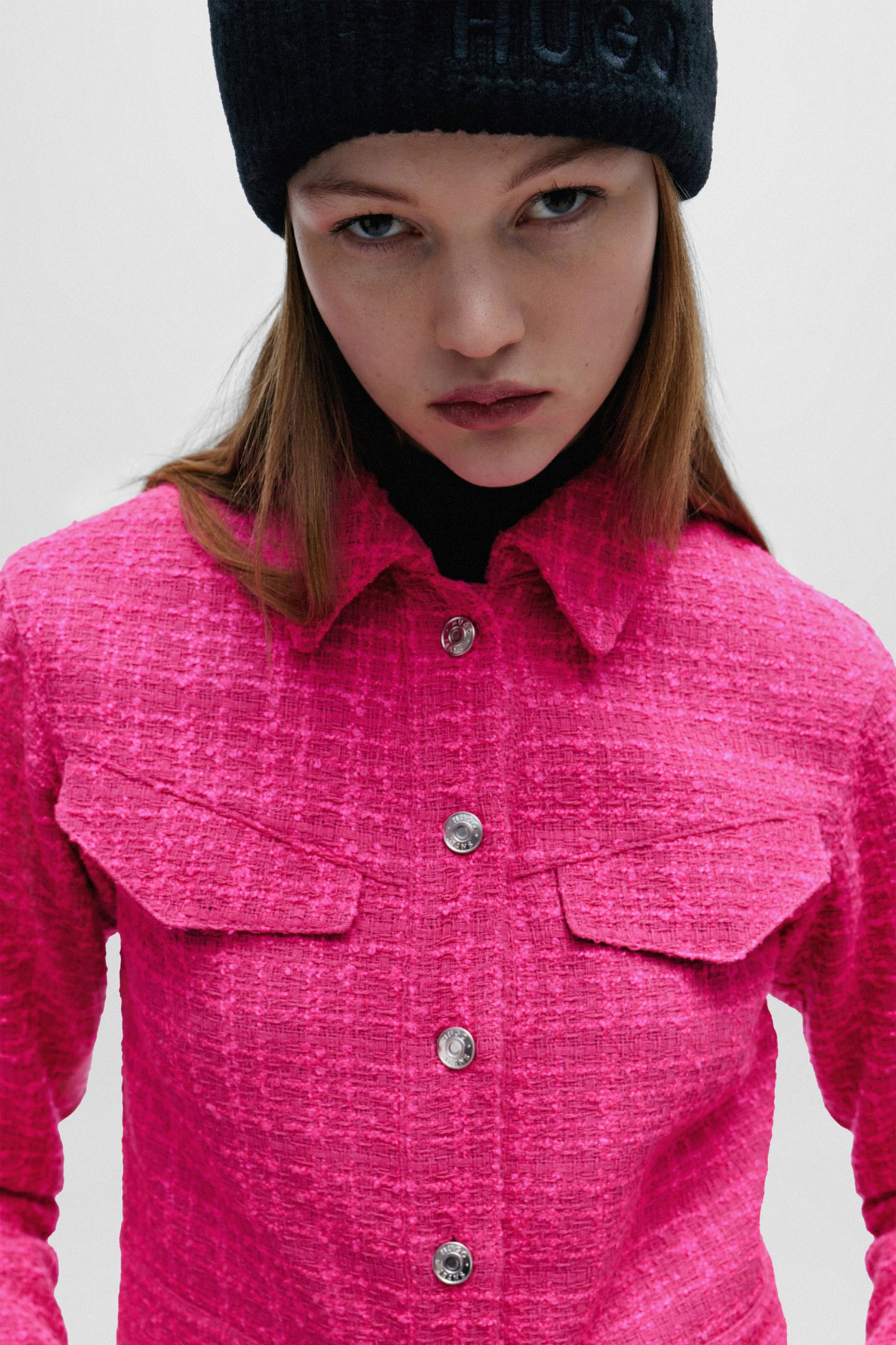 Женский розовый твидовый жакет HUGO 50508646;967