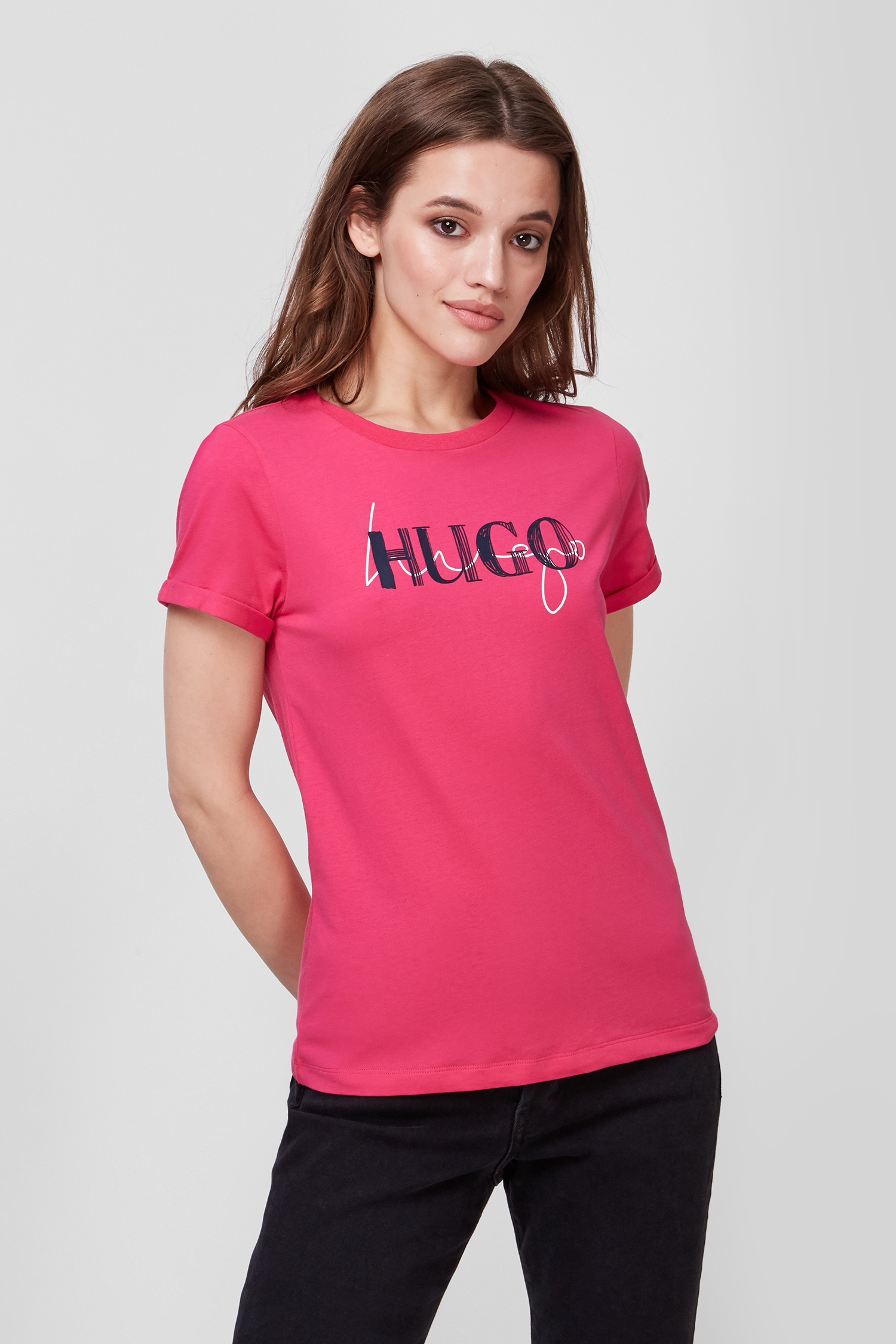 Женская малиновая футболка HUGO 50453144;671