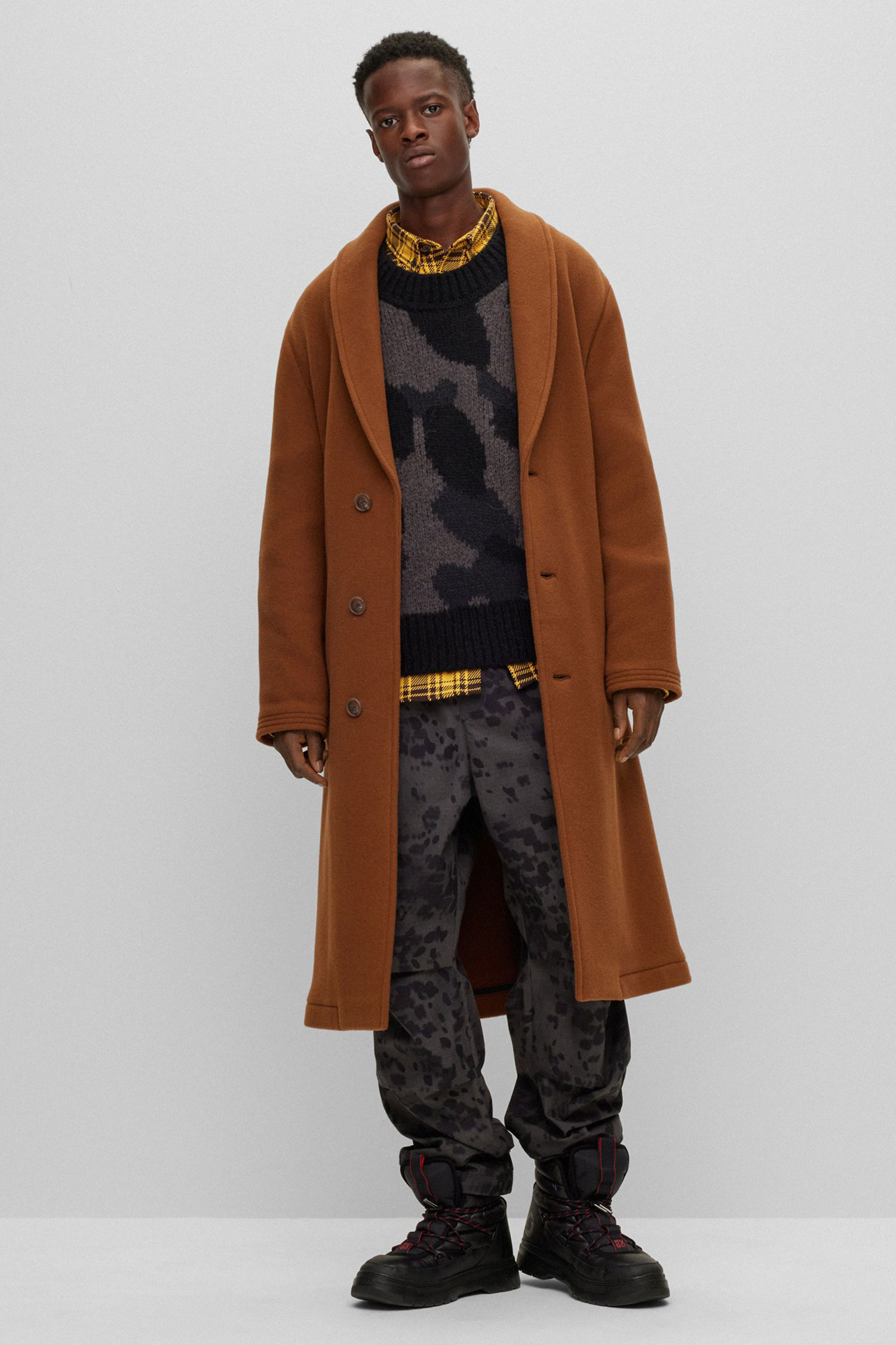 Мужской темно-серый шерстяной свитер с узором HUGO 50500002;028