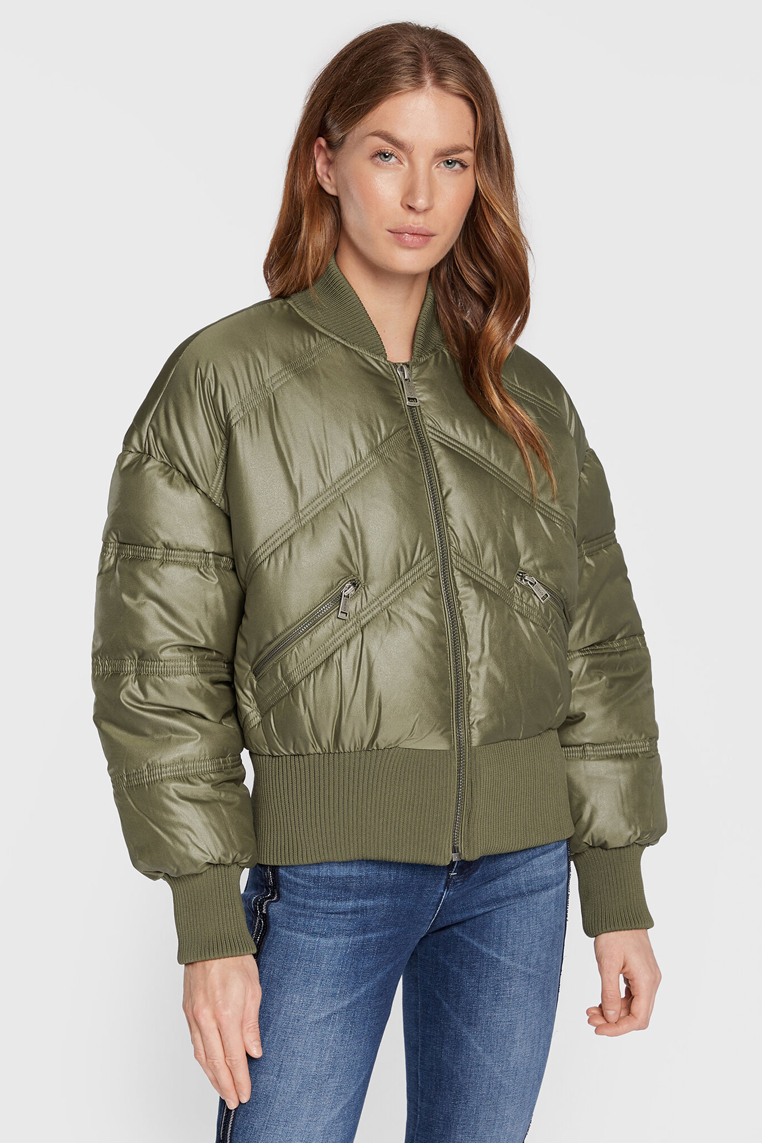 Женская оливковая куртка Guess W2BL45.WEWS0;F8BC