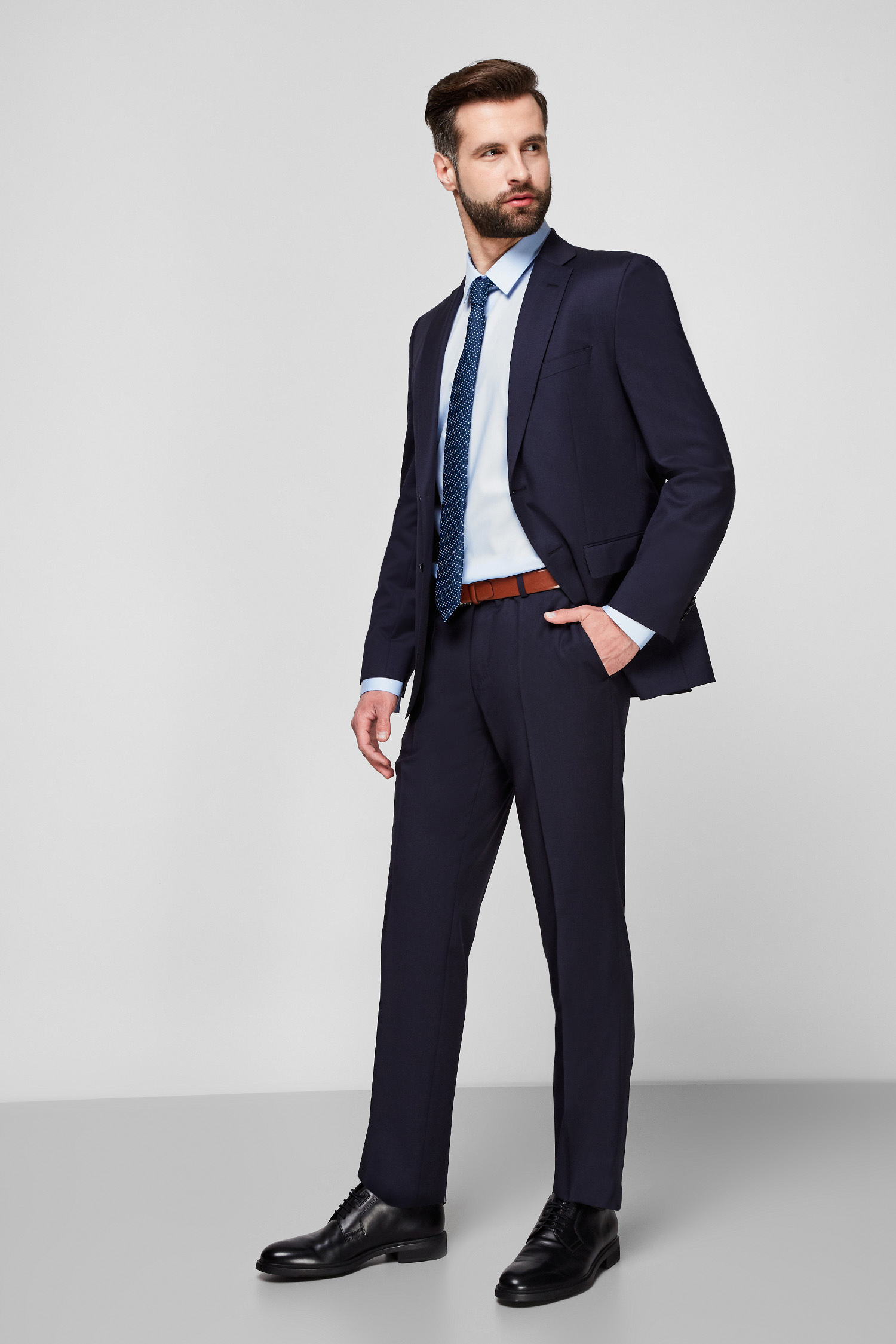 Мужской темно-синий шерстяной костюм (пиджак, брюки) BOSS 50318521К;401