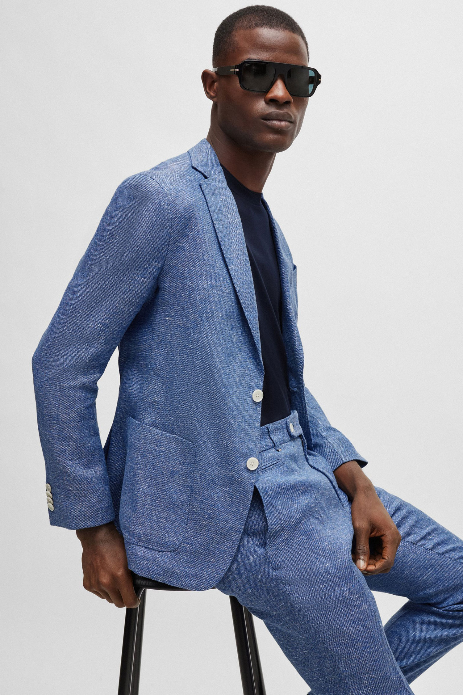 Мужской синий льняной блейзер BOSS 50514618;423