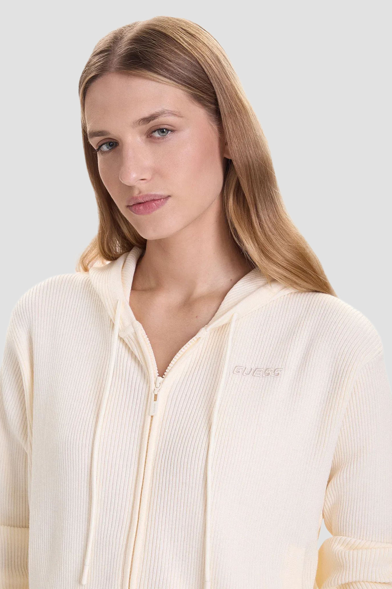 Жіноча біла кофта на блискавці Guess V5BR05.Z3JD2;G047