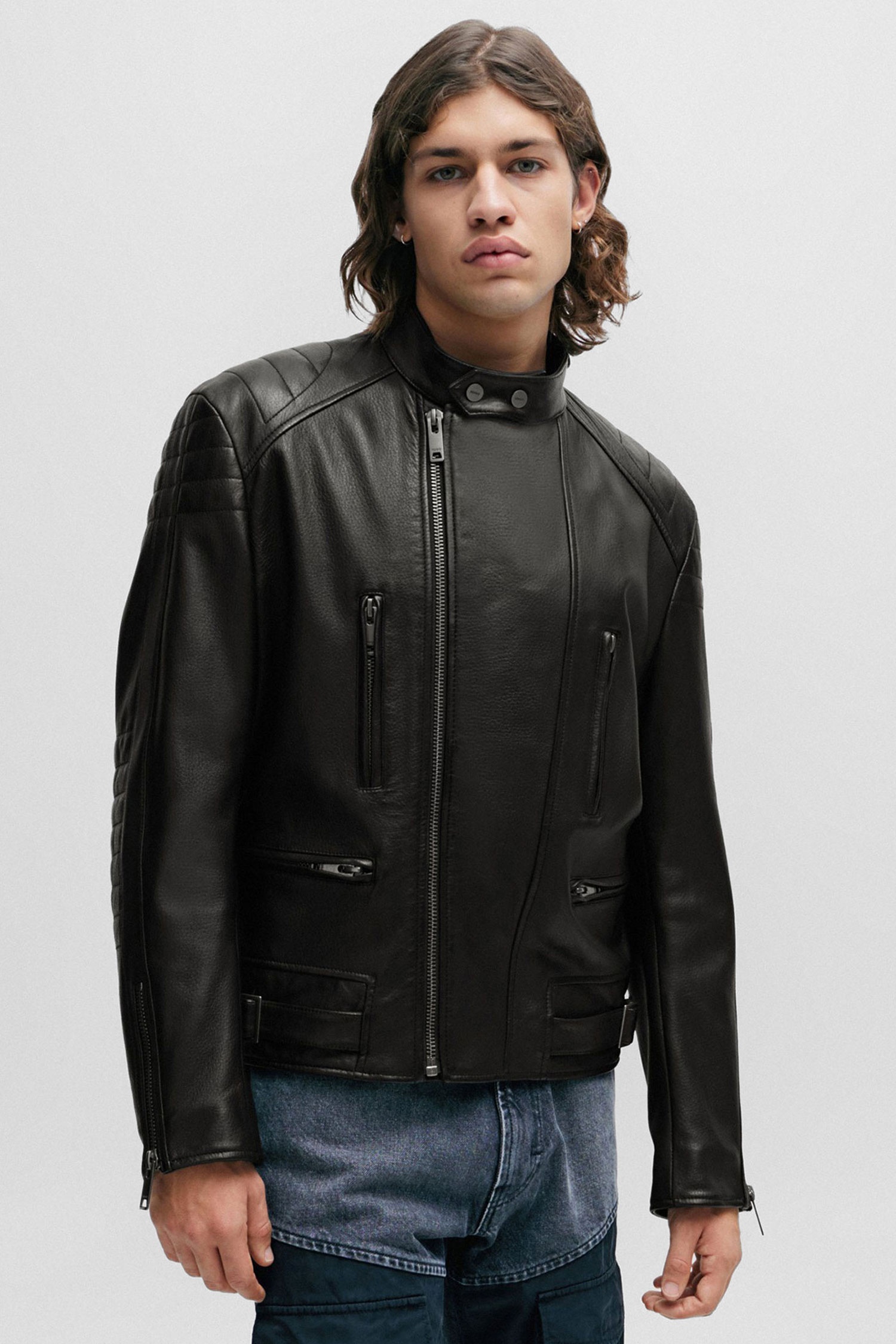 Мужская черная кожаная косуха HUGO 50504417;001