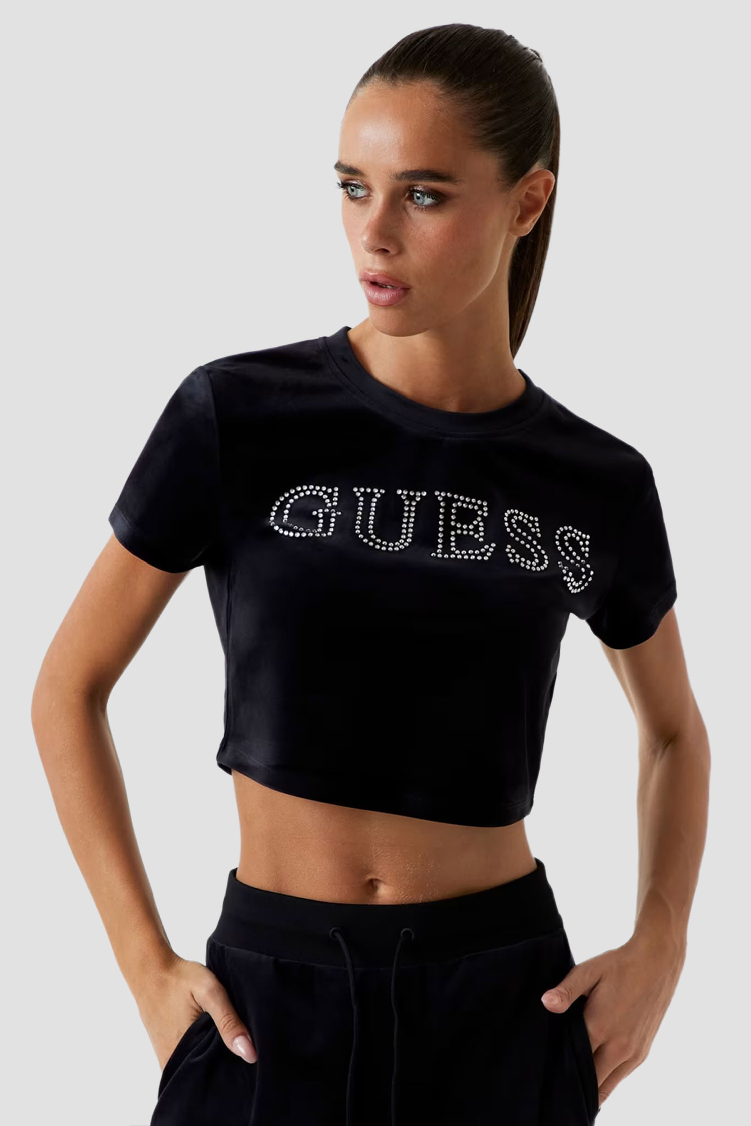 Жіночий чорний топ Guess V3BI01.K0232;JBLK