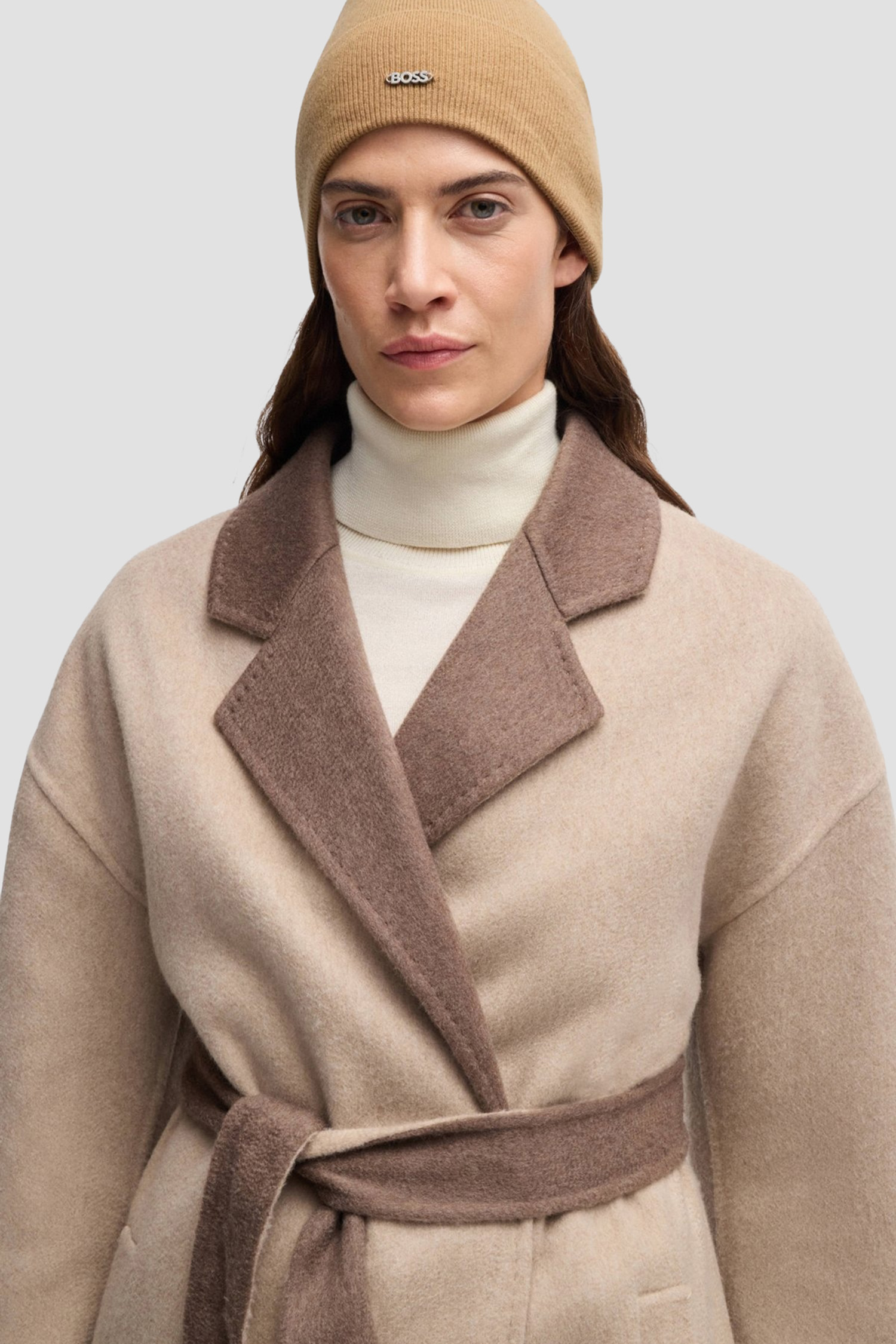 Женская бежевая шерстяная шапка BOSS 50524276;260