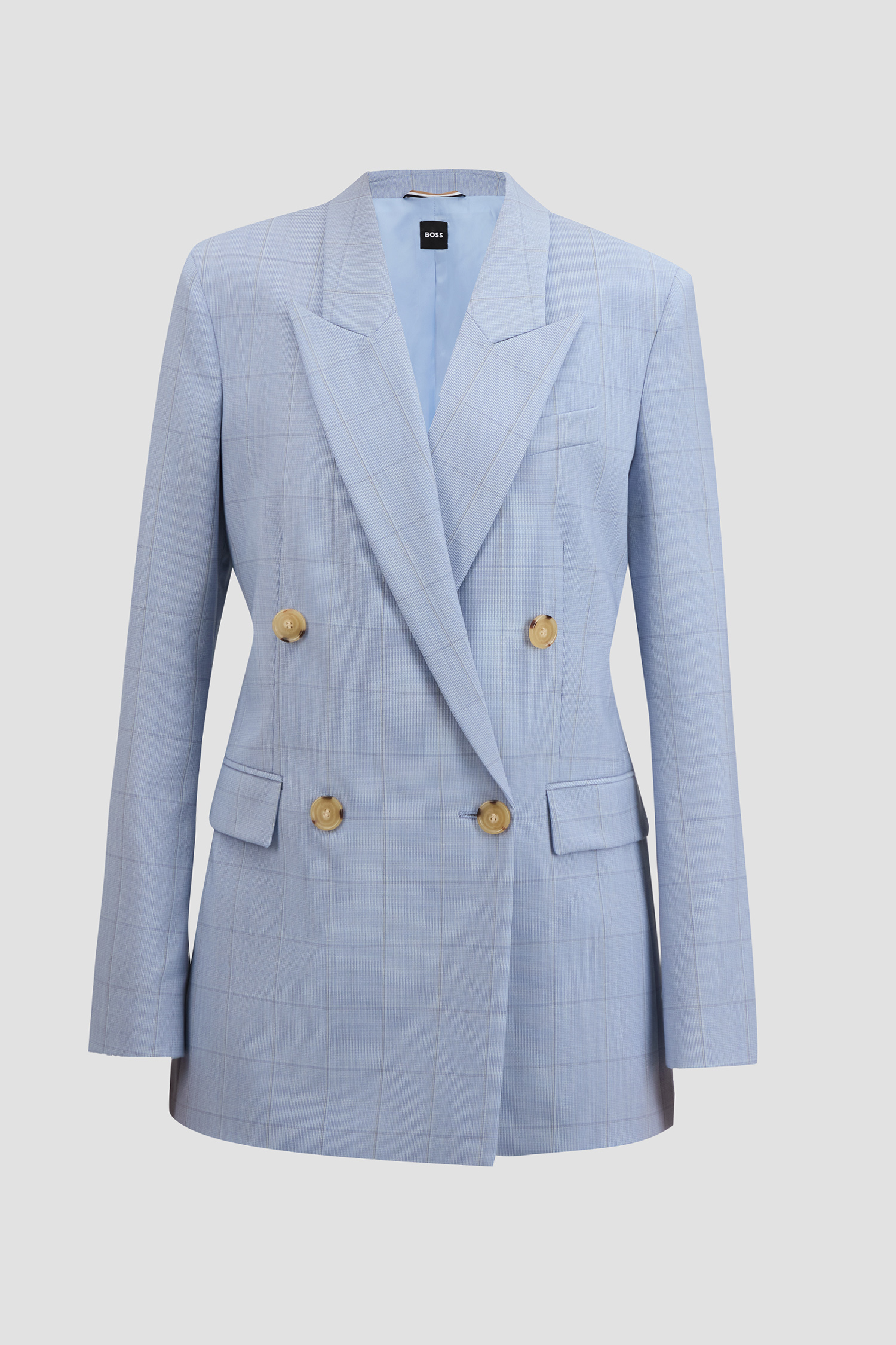 Женский голубой шерстяной жакет в клетку BOSS 50530606;967