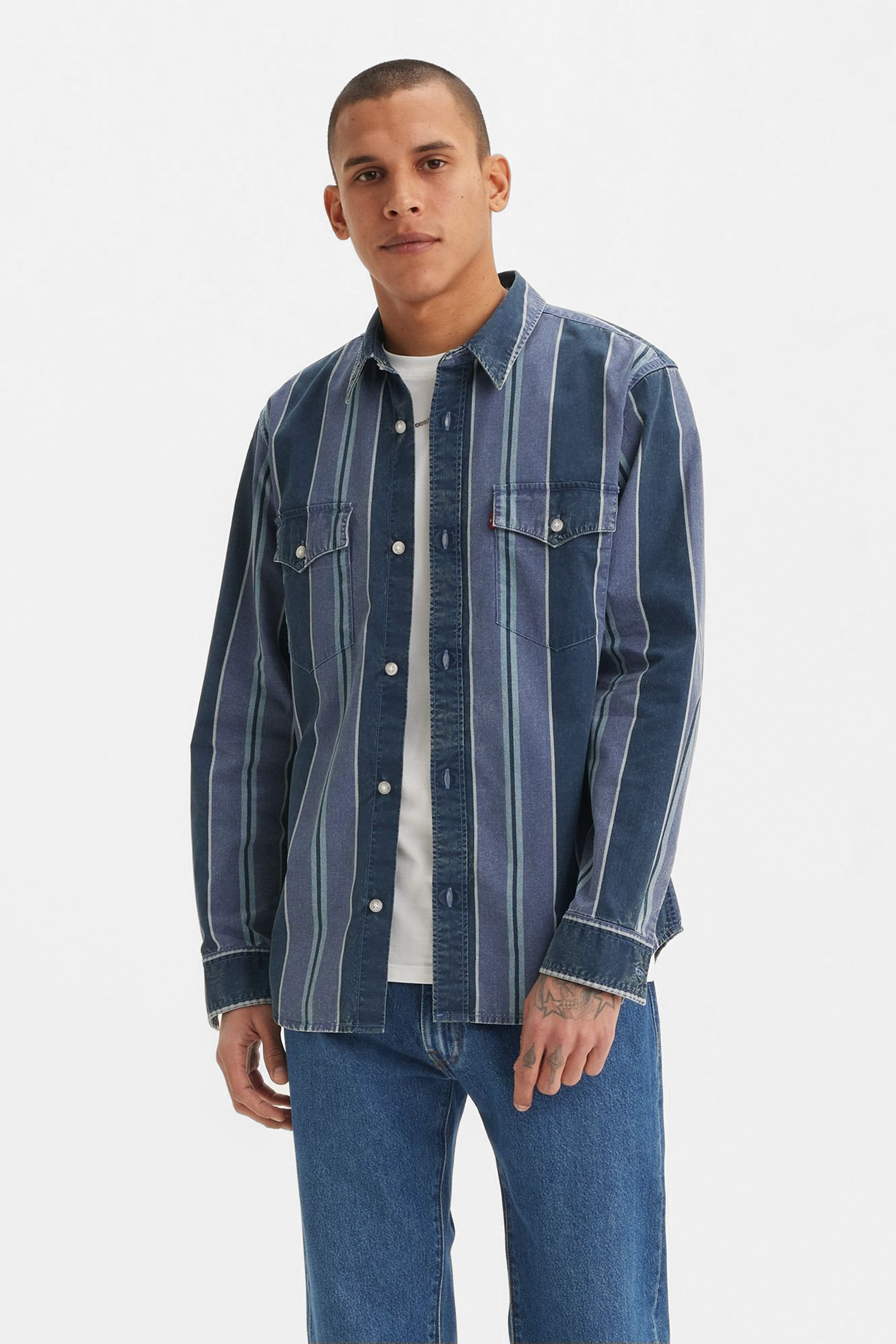 Мужская синяя джинсовая рубашка в полоску Levi’s® A1919;0040