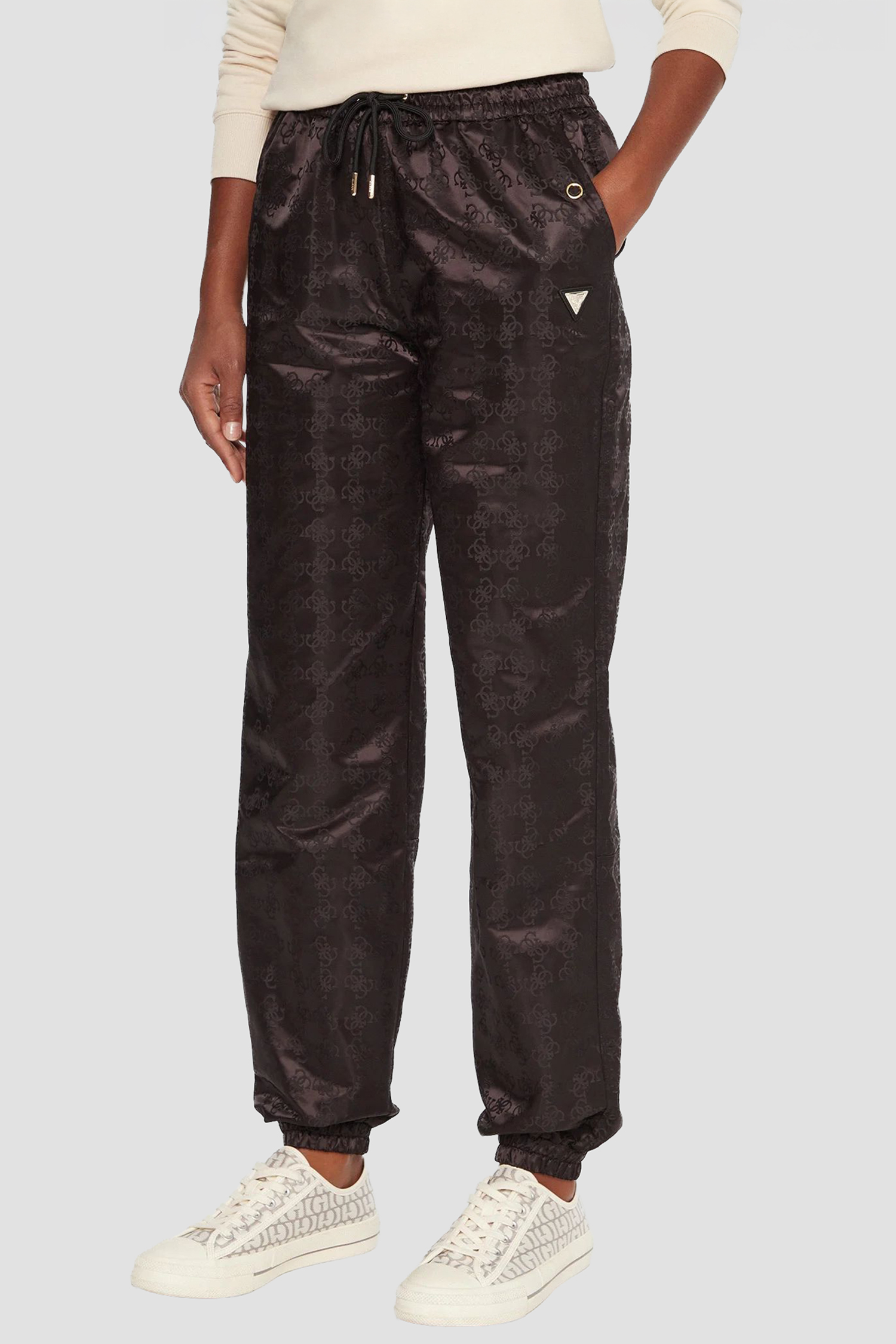 Женские черные спортивные брюки с узором Guess V5YB14.WHFU0;FJ4Q