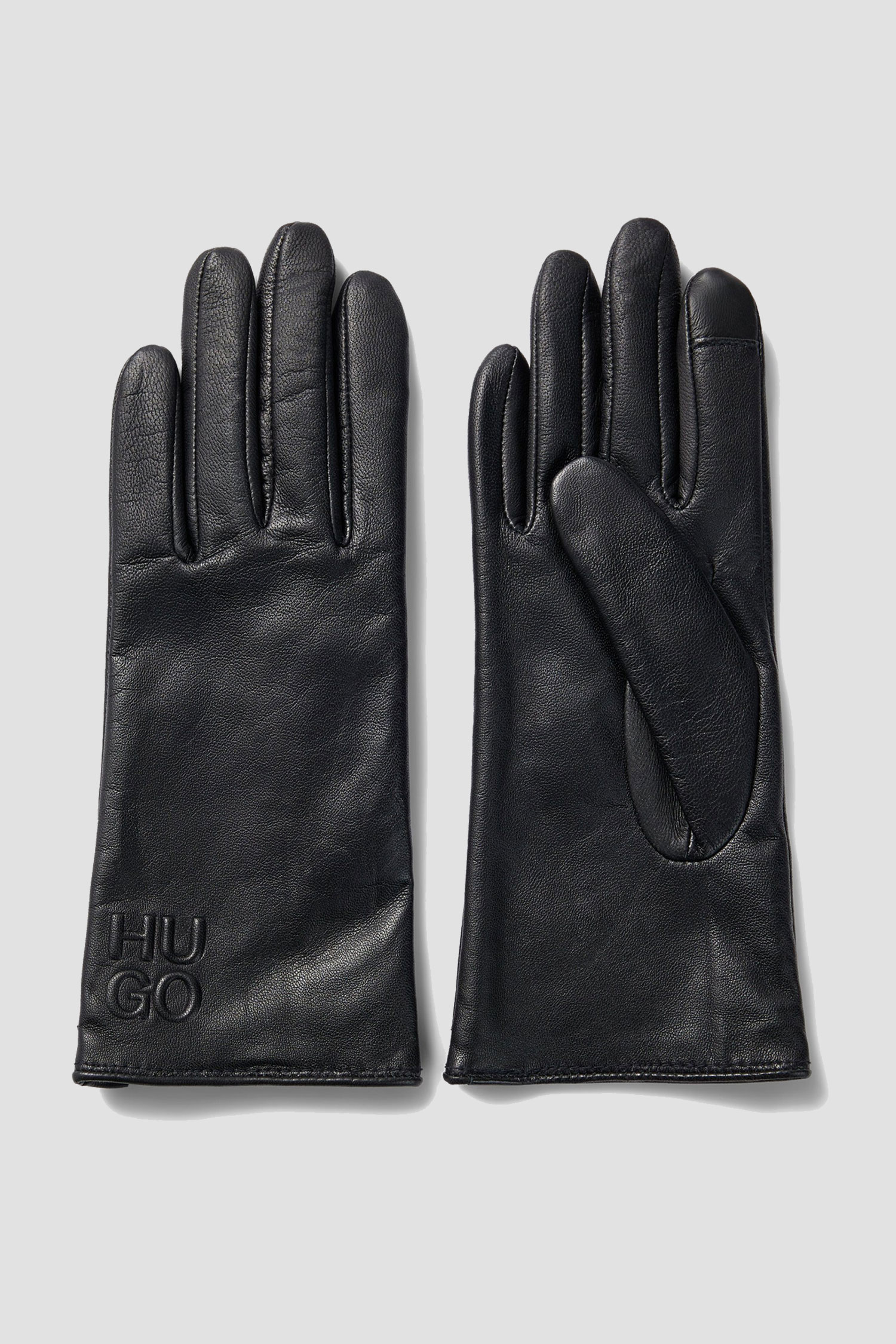 Женские черные кожаные перчатки HUGO 50496862;001