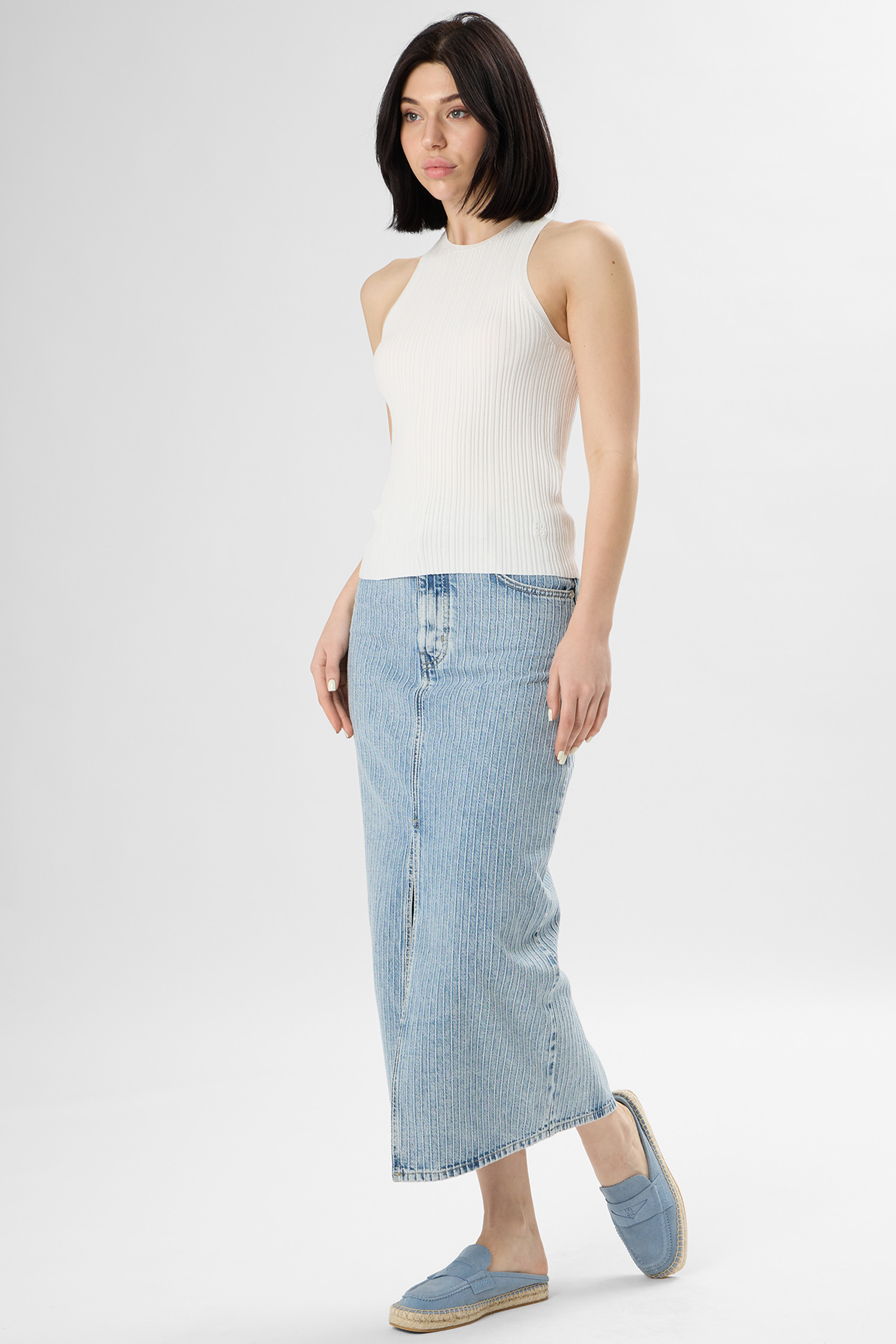 Жіноча блакитна джинсова спідниця у смужку HUGO 50568239;445