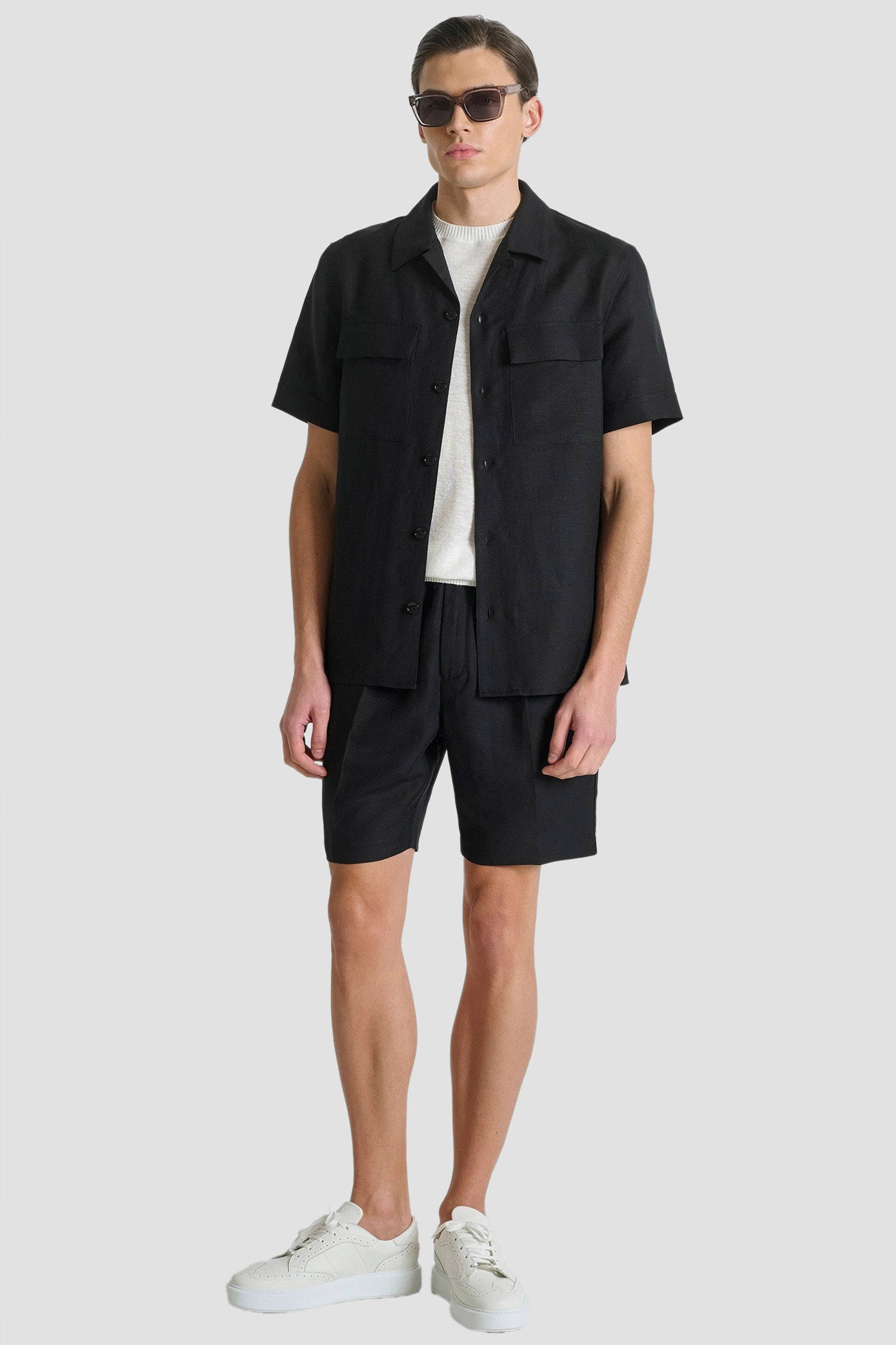 Чоловіча чорна лляна сорочка Antony Morato MMSS00202.FA900135;9000